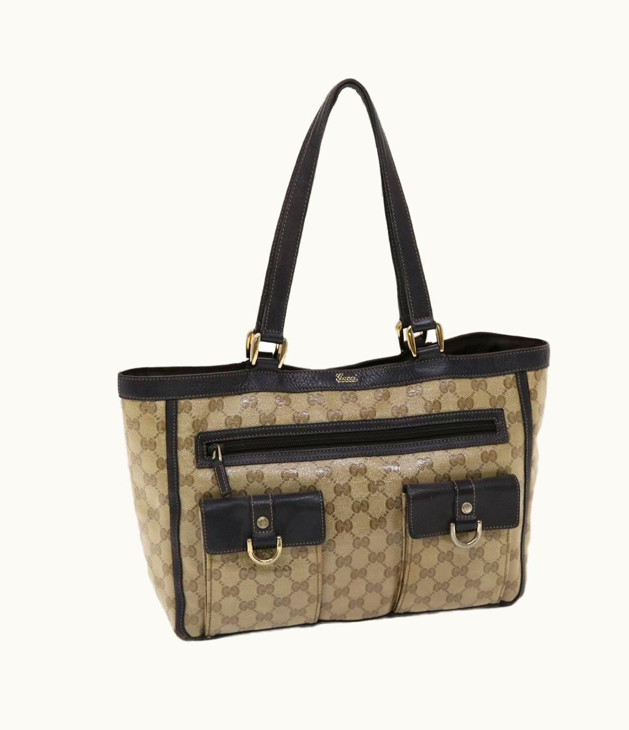 Gucci Gucci GG Canvas Tote Bag Coated Canvas Beige Dark Brown 268639