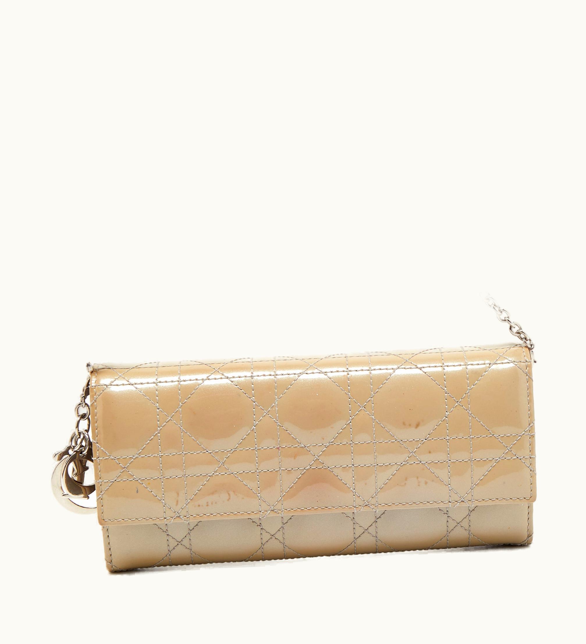 Dior DIOR Grey Cannage Patent Leather Lady Wallet on Chain Black