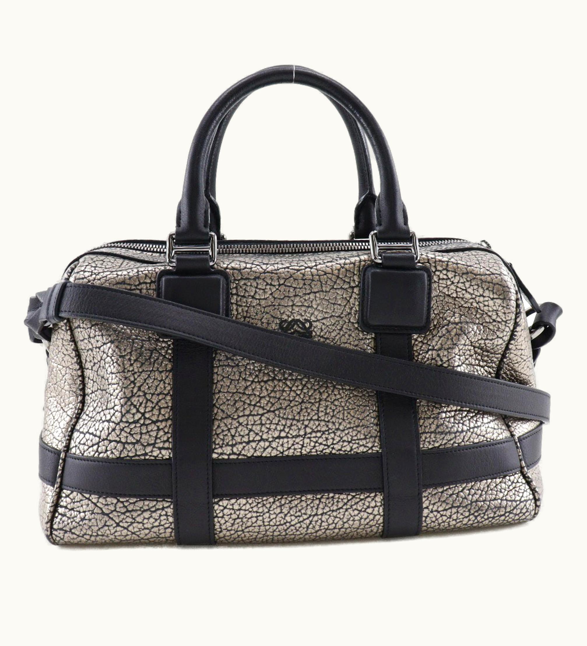 Loewe Loewe 2Way Shoulder Handbag Mini Boston Calf Black/Silver Ladies