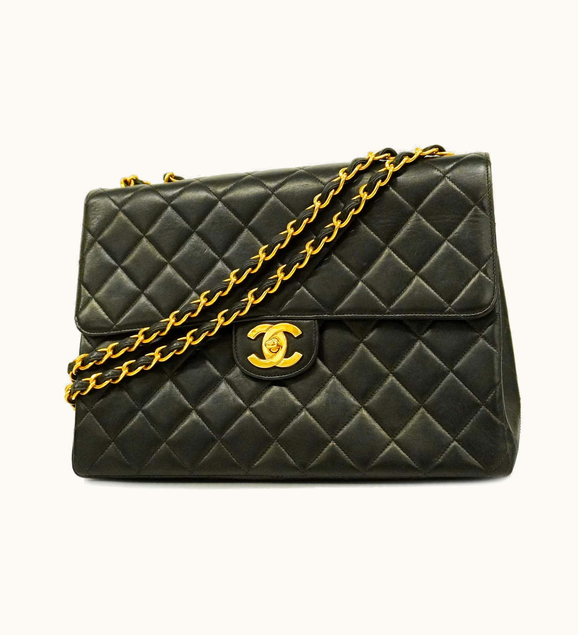 Chanel Chanel Decamatlasse W Chain Lambskin Women's Leather Shoulder Bag Black
