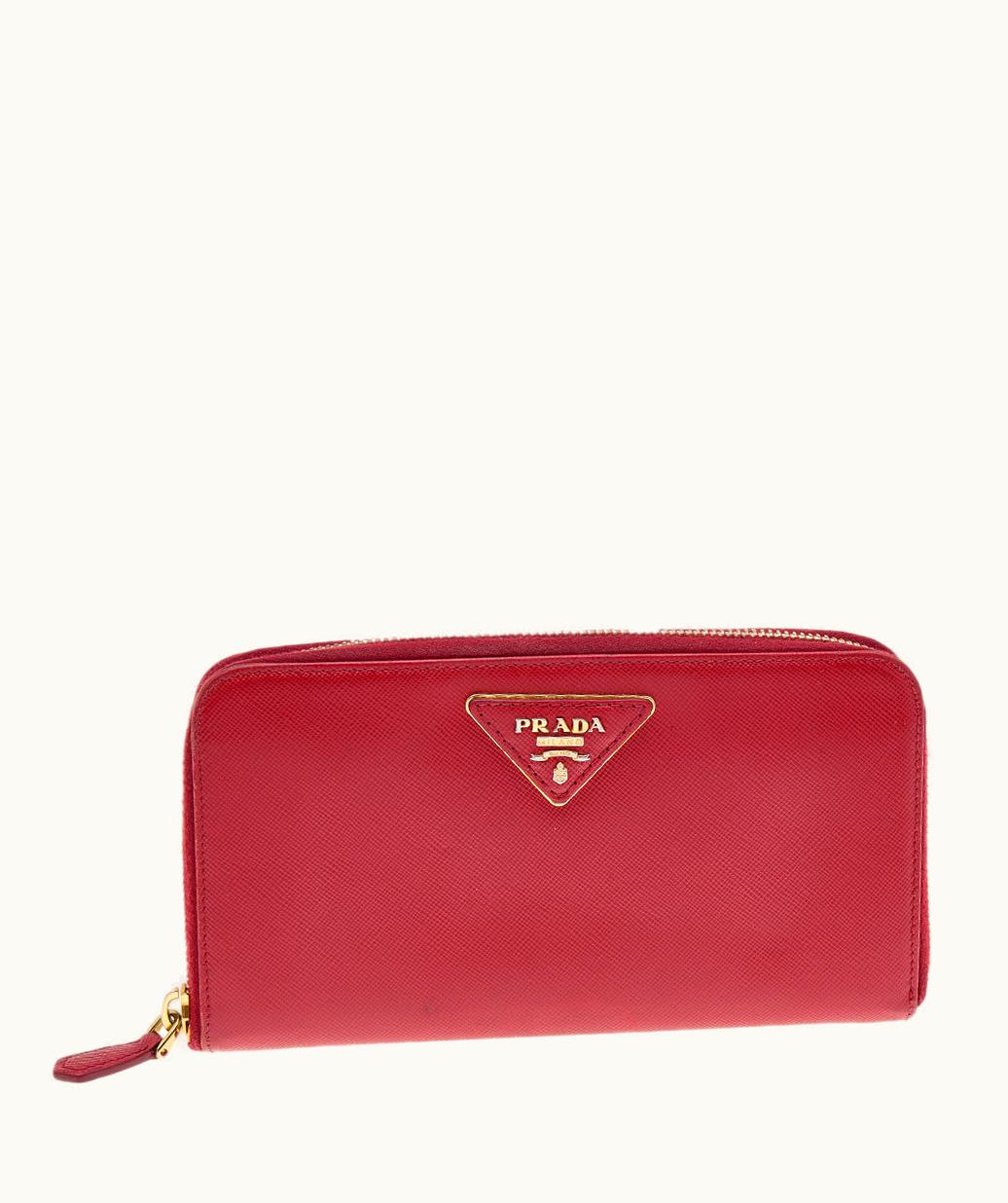 Prada Prada Red Saffiano Leather Zip Around Wallet