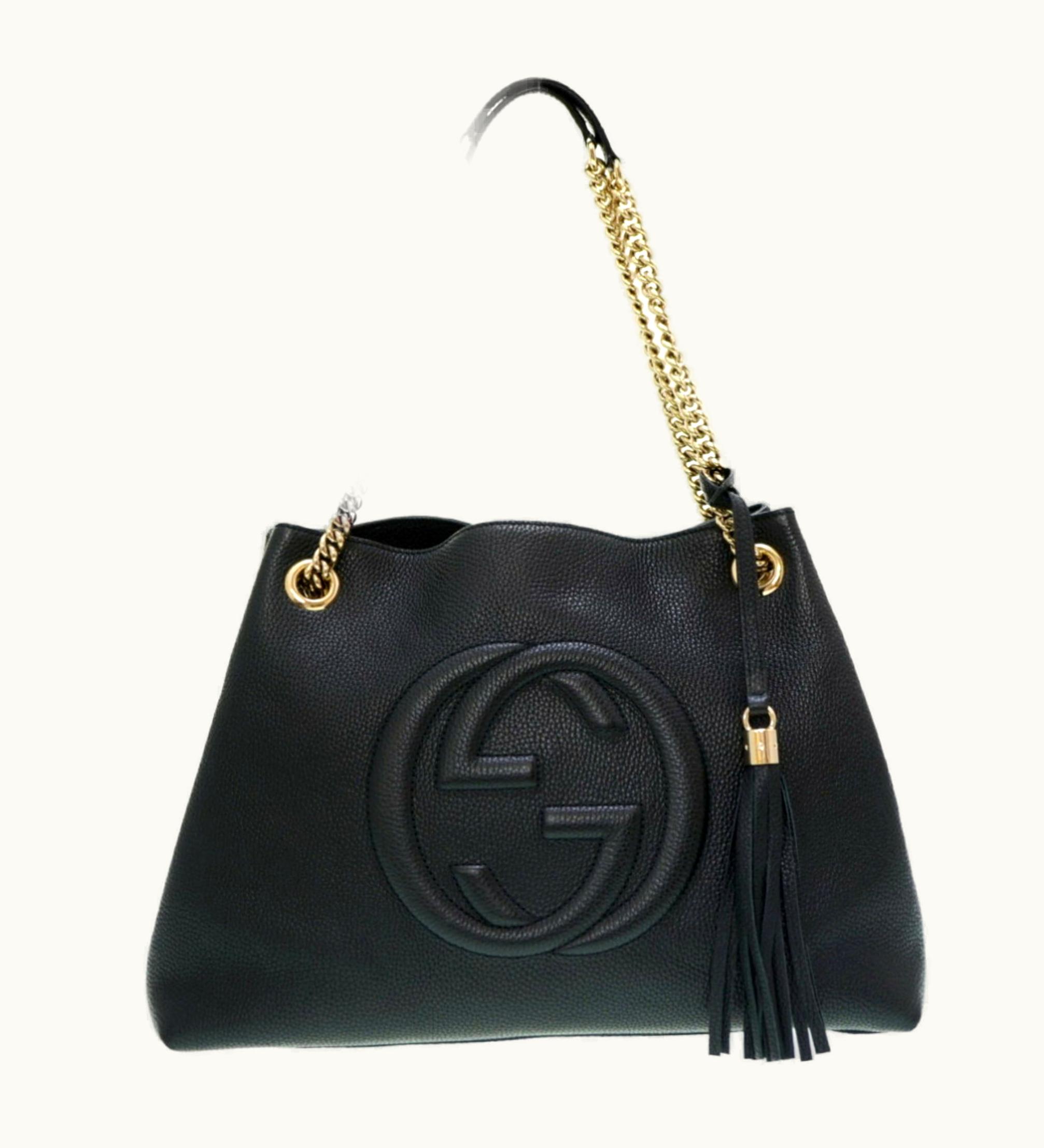Gucci Gucci Soho Chain Interlocking G Tote Bag 536196 Leather Black