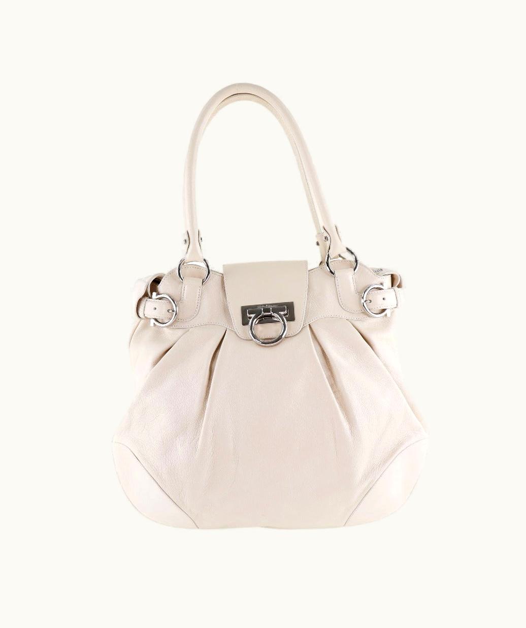 Salvatore Ferragamo Salvatore Ferragamo Gancini Leather Shoulder Bag Cream