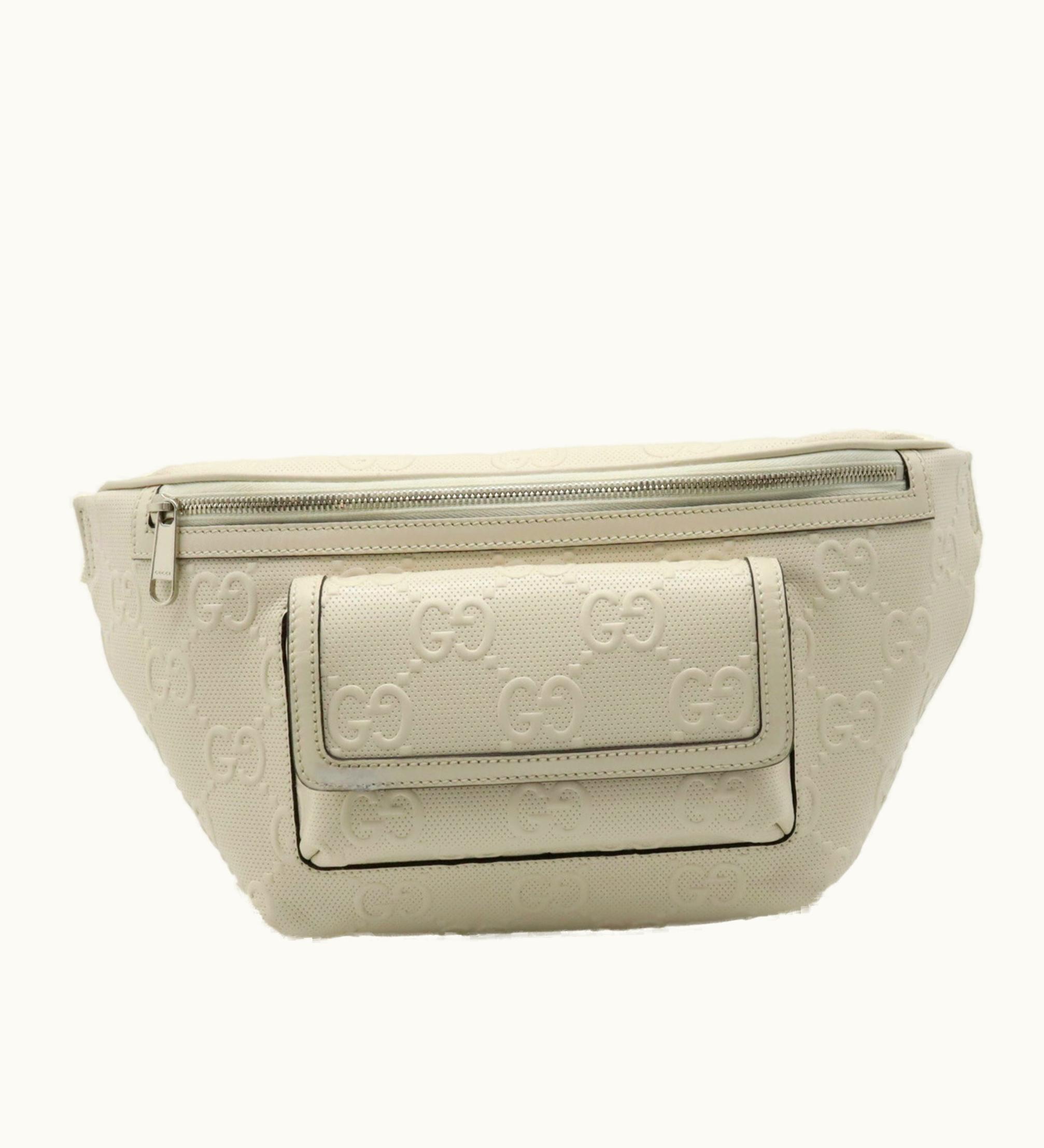 Gucci Gucci GG Embossed Belt Bag Body Waist Pouch Hip Punching Leather Ivory White 645093