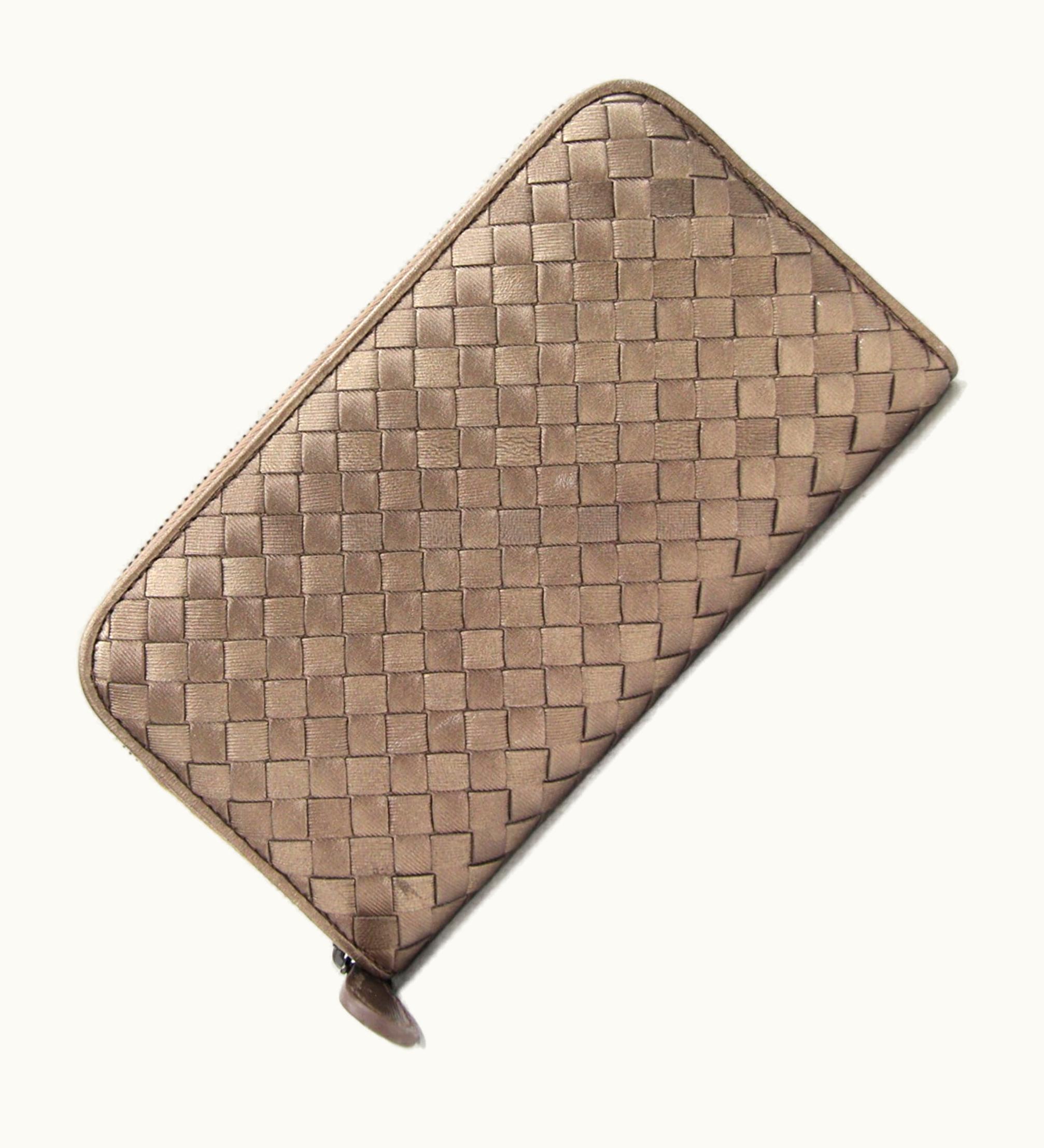 Bottega Veneta Bottega Veneta Round Long Wallet Intrecciato Zip Around 114076 Bronze Leather Men's Women's