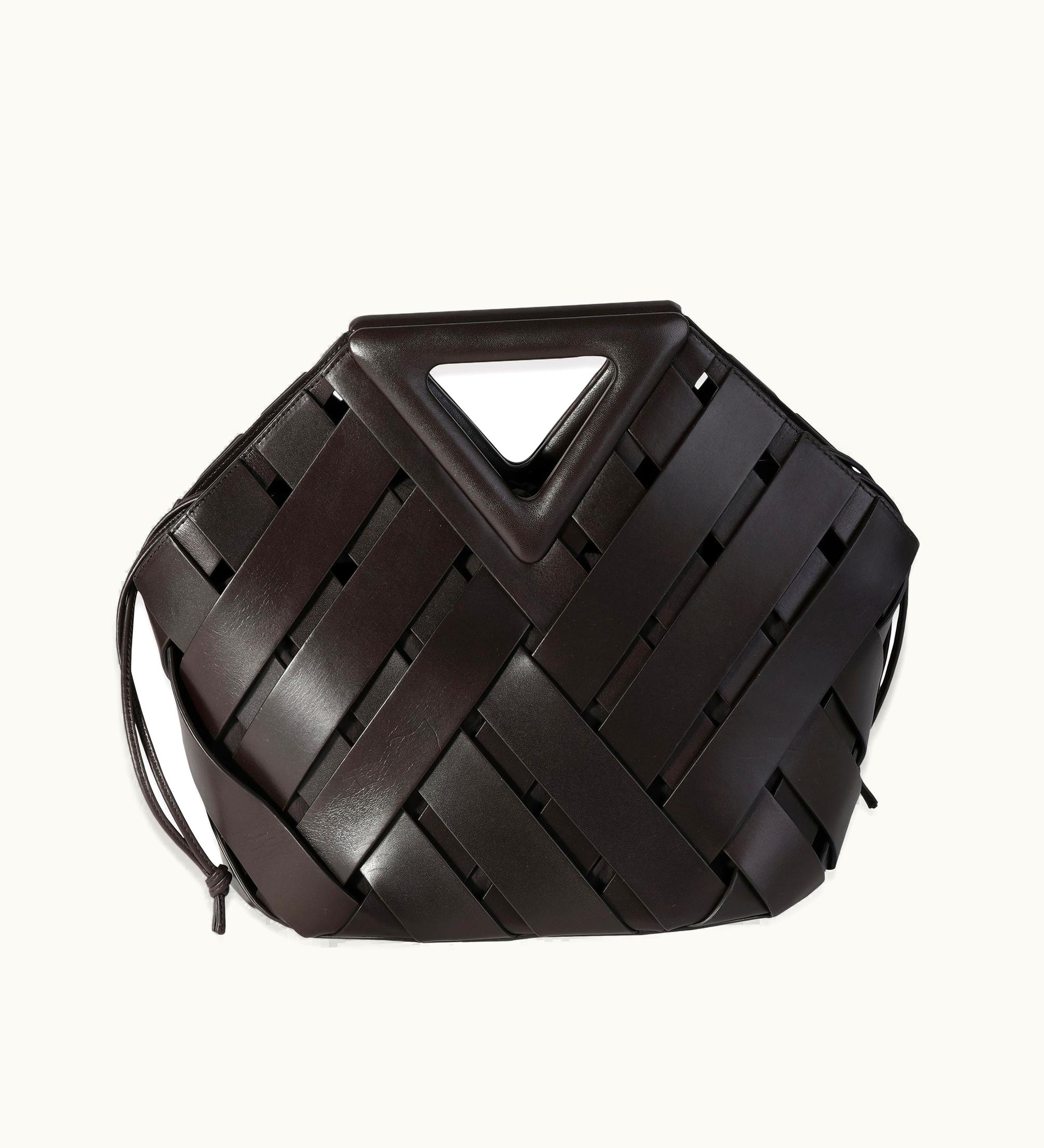 Bottega Veneta Bottega Veneta Dark Brown Leather V Woven Drawstring Tote Bag