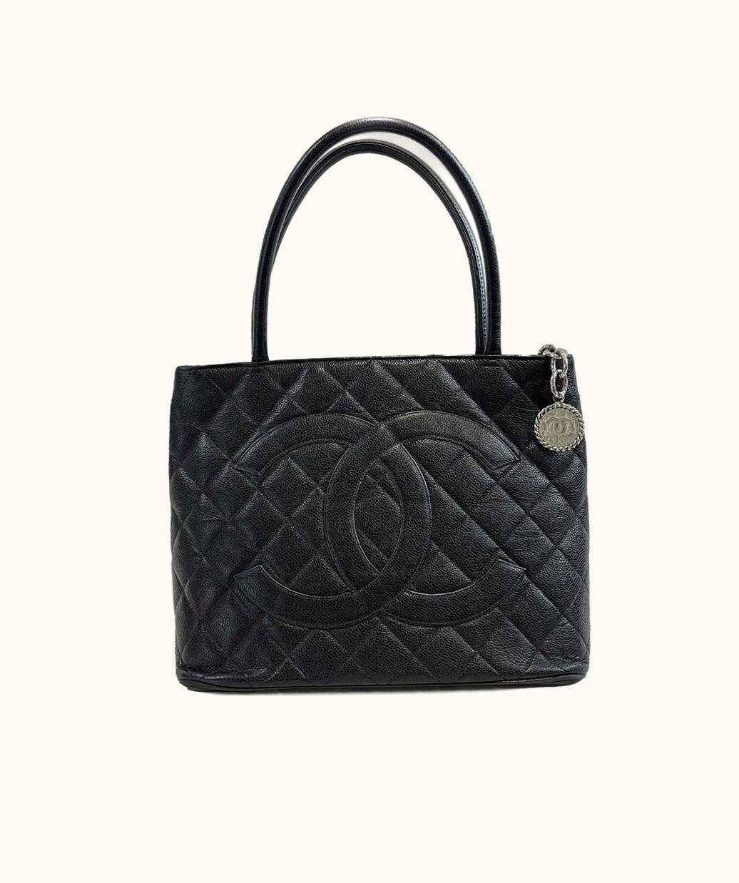 Chanel Chanel - CC Medallion Black Diamond Quilted Caviar Leather Tote / Shoulder Bag