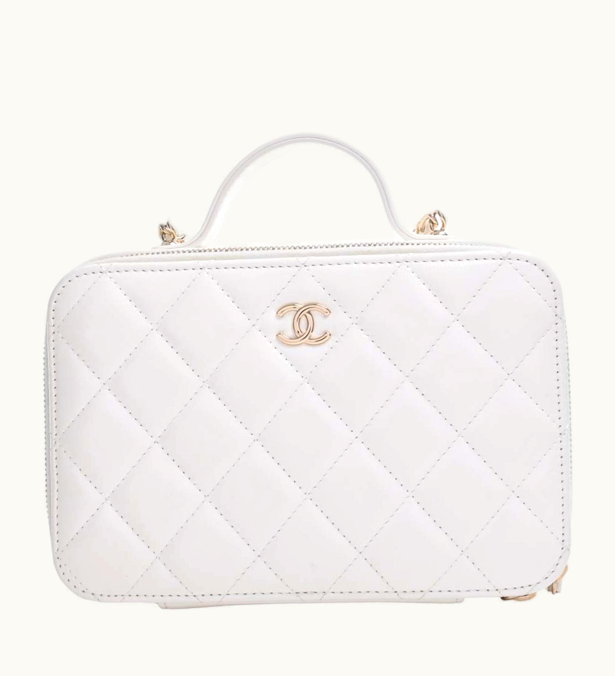 Chanel Chanel Leather Matelasse Coco Mark Chain Shoulder Bag Vanity White Ladies
