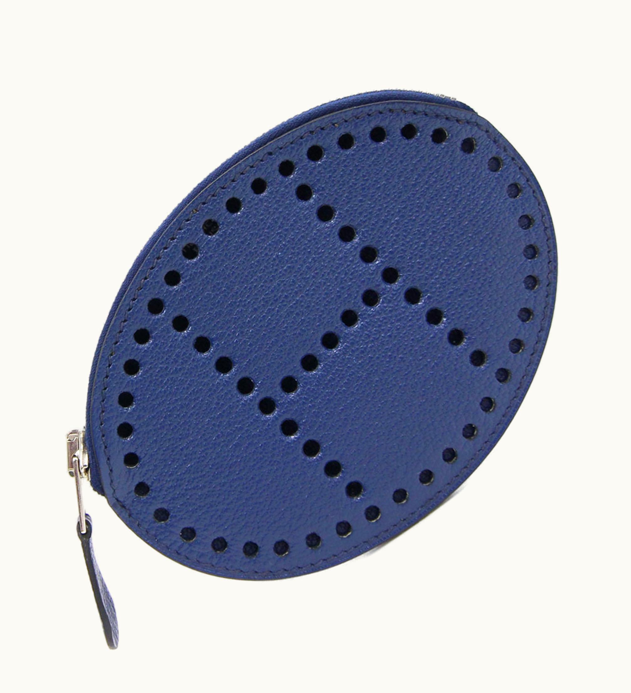 Hermès Coin Case Evelyne Dark Blue Chevre Made Women's Punching Hermes