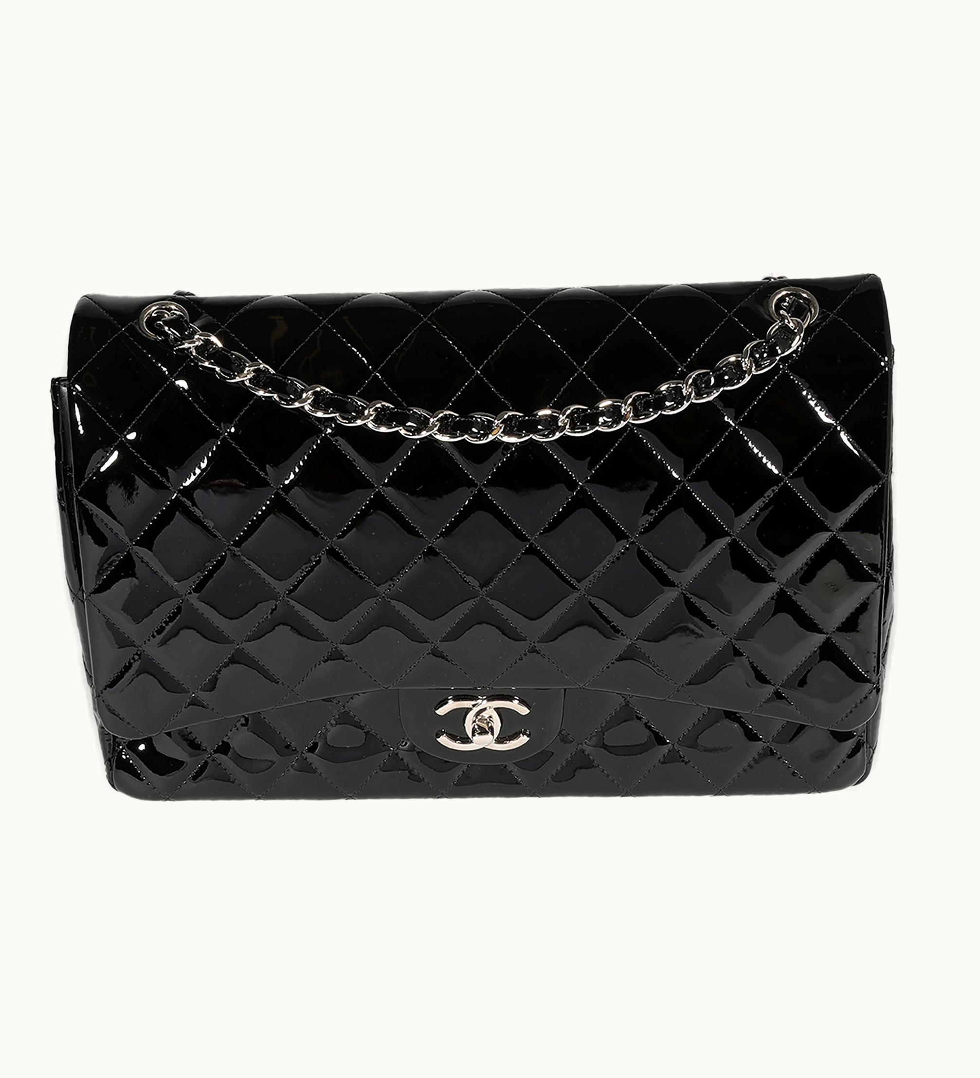 Chanel Chanel Maxi Double Flap Shoulder Bag Black Patent Leather