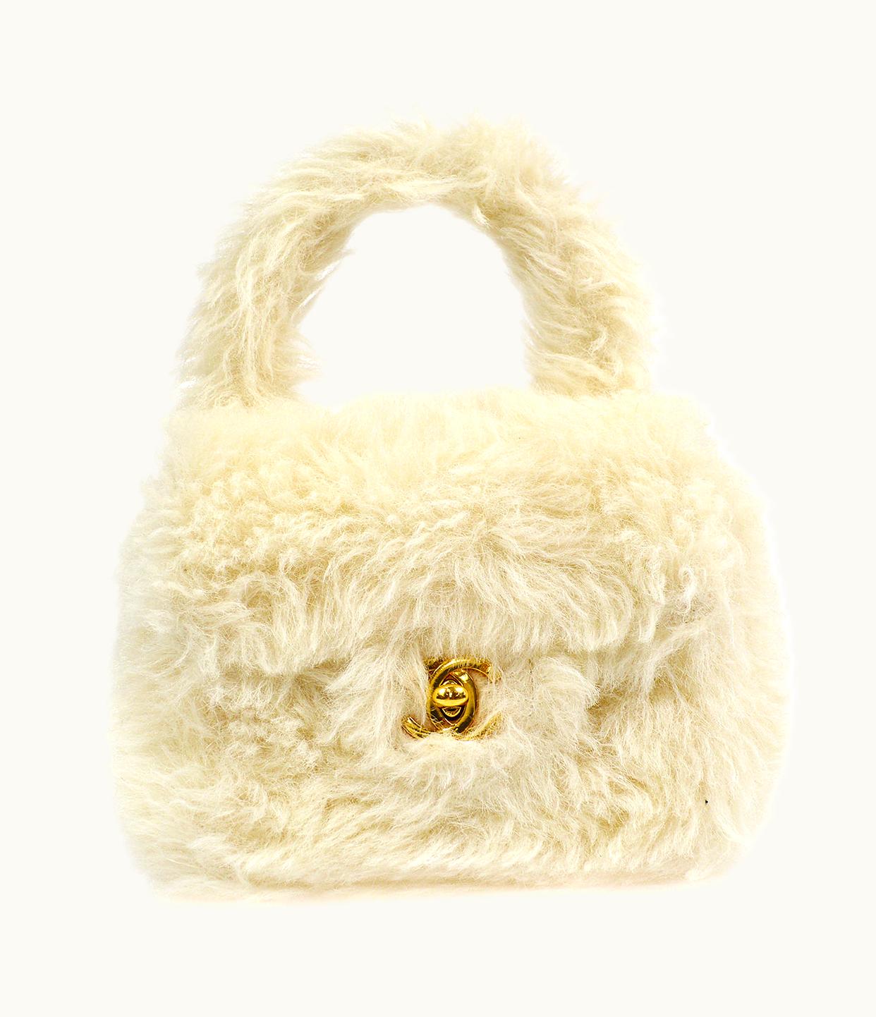 Chanel Chanel * 1994 Classic Flap Handbag Mini White Fur 97352