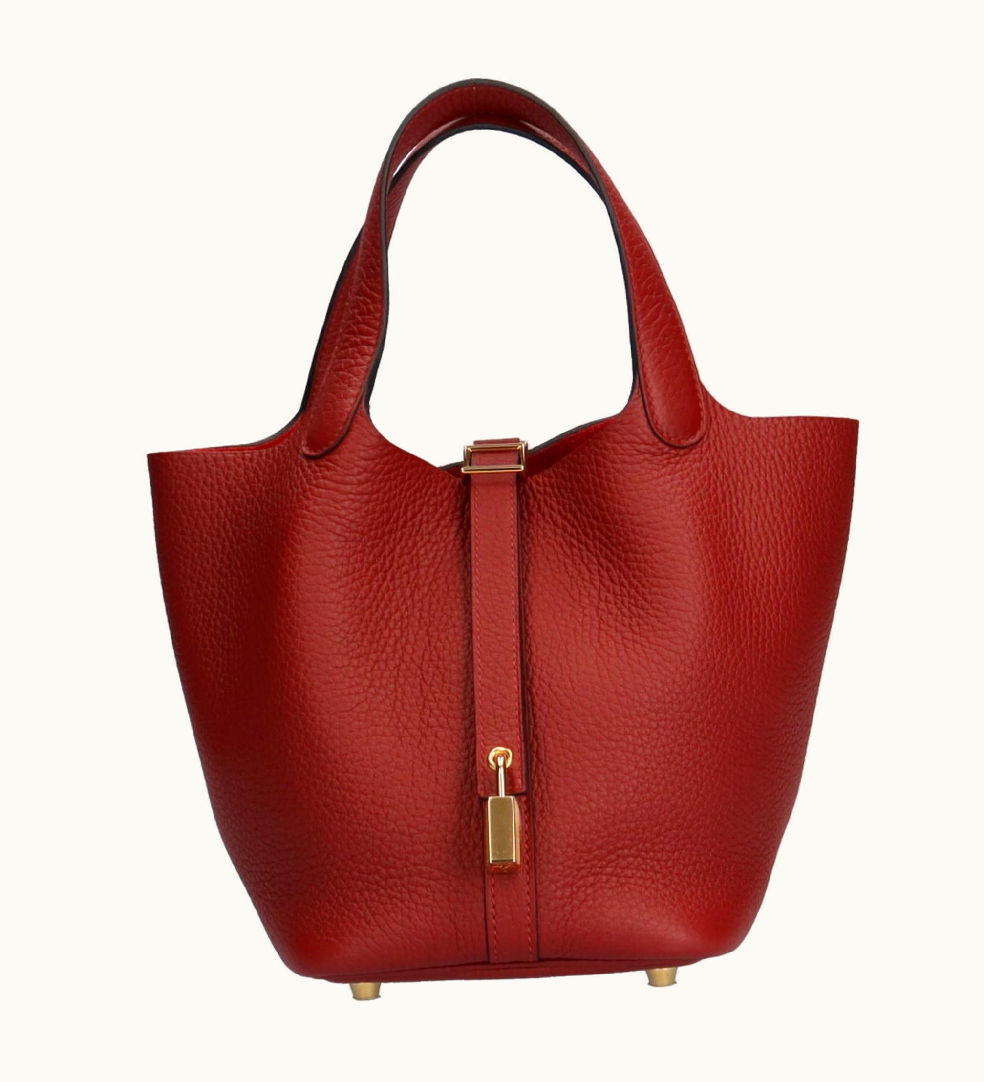 Hermès Hermès PM Picotin Lock Handbag Taurillon Clemence Rouge Grena Women's
