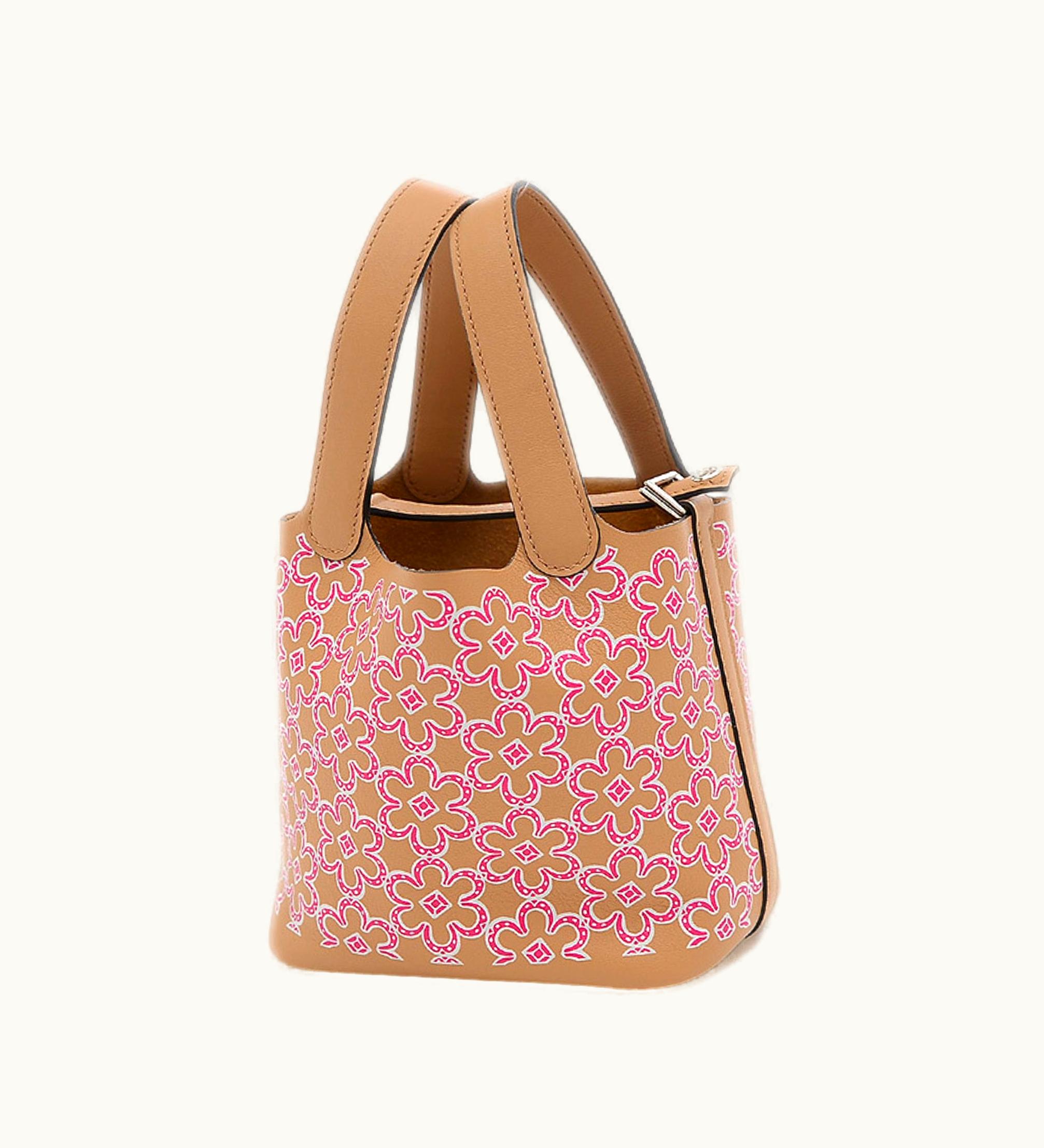 Hermès Hermès Picotin Lock Micro 14 Lucky Daisy Swift Chai/Rose Handbag