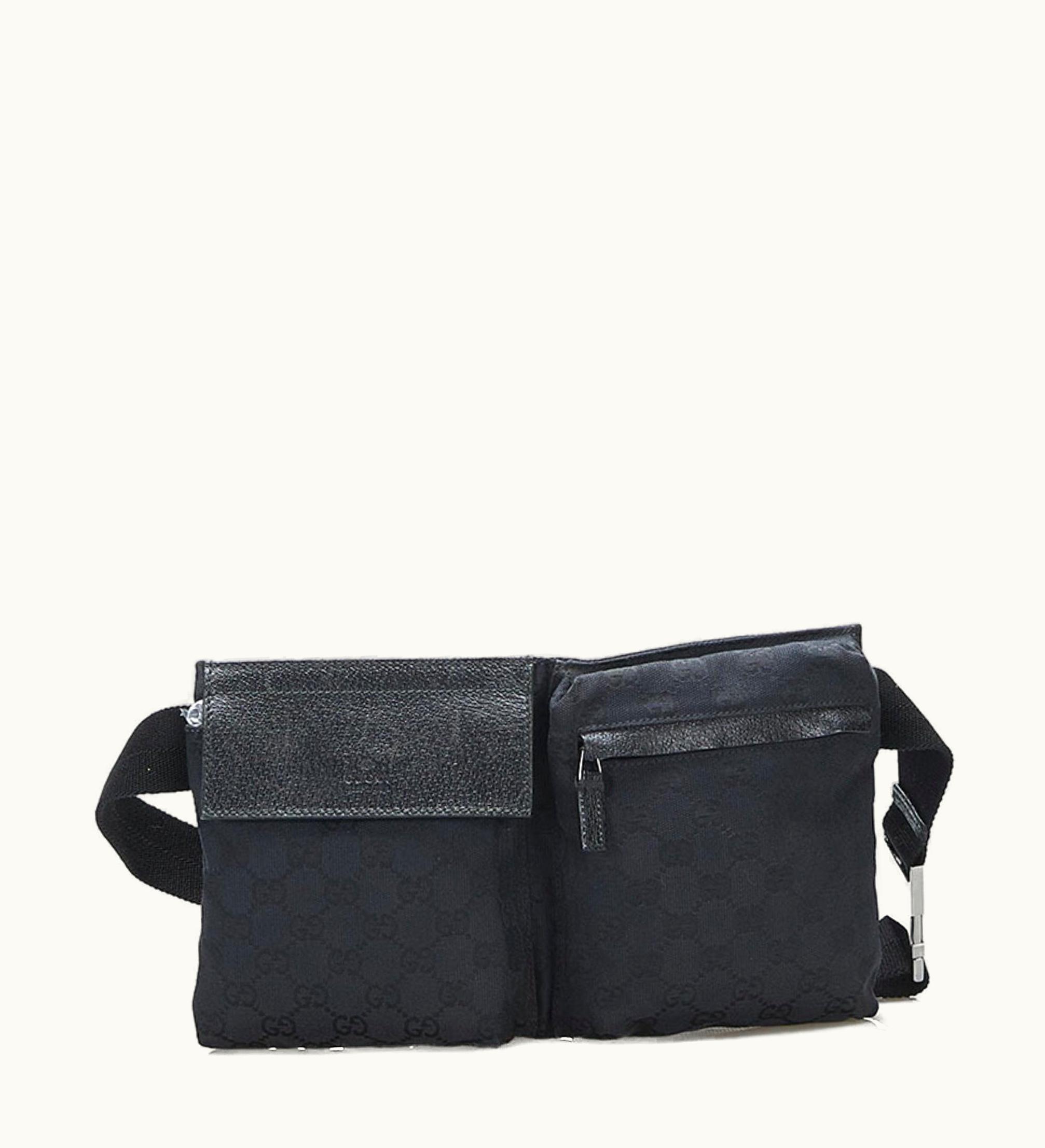 Gucci Gucci GG Canvas Body Bag Waist Shoulder 28566 Black Leather Ladies