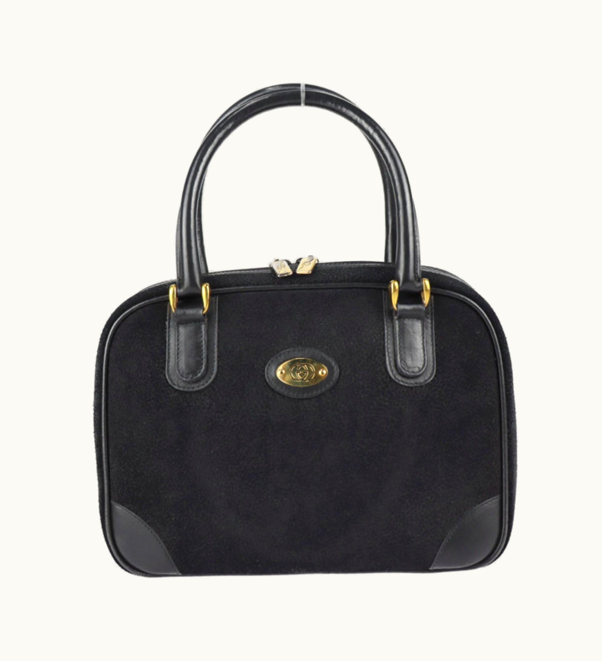 Gucci Gucci Handbag 000.39.0030 Embossed Nubuck Leather Black Gold Hardware Old Vintage