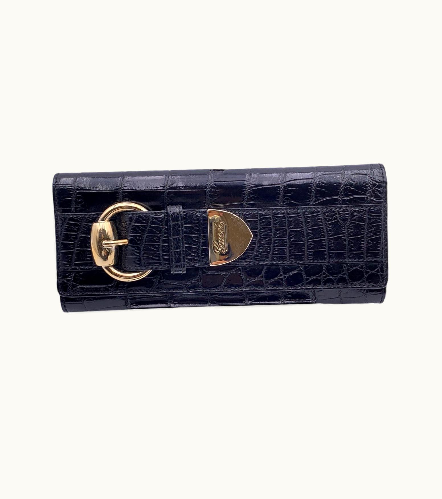 Gucci Gucci Black Embossed Leather Romy Clutch Bag Wallet