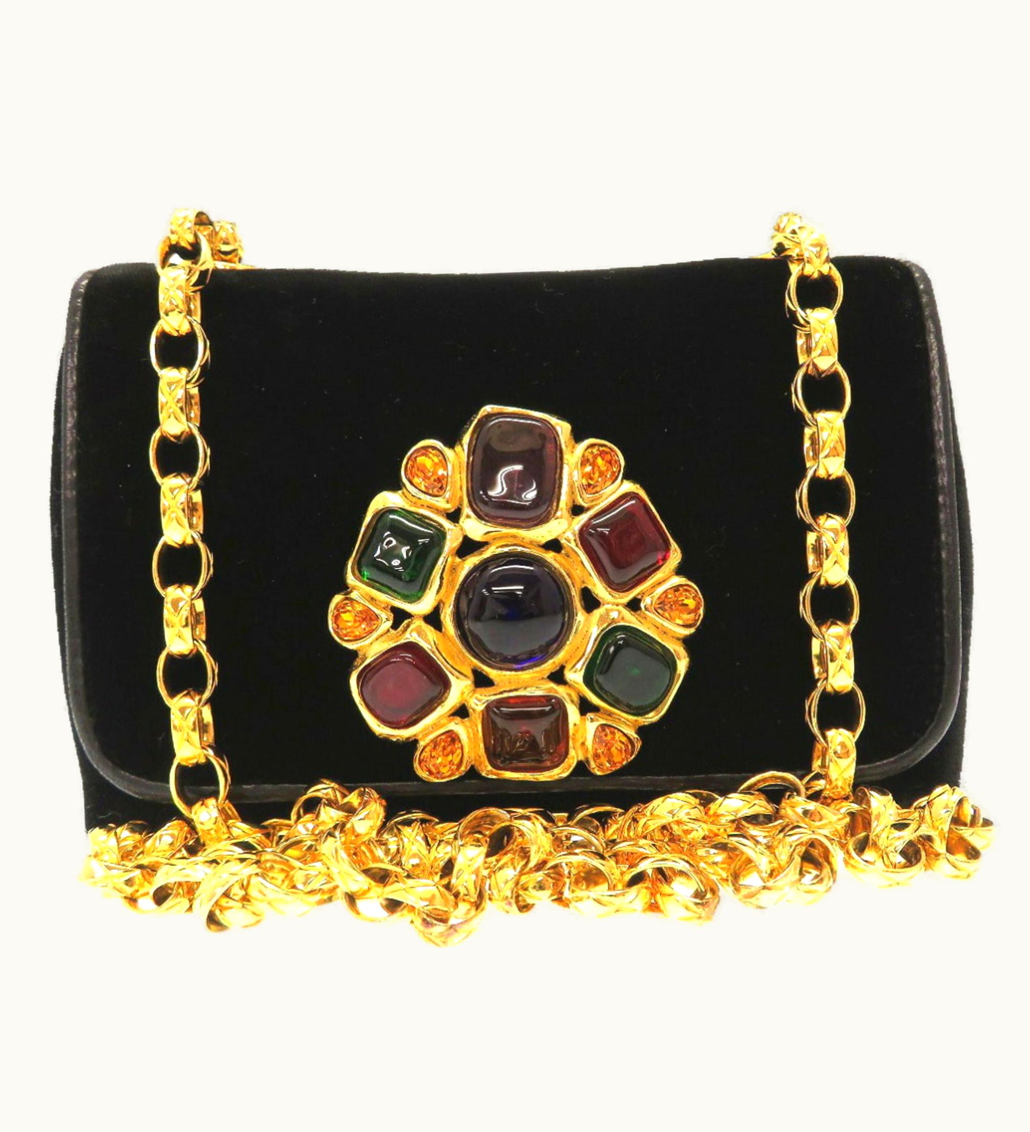 Chanel Chanel Multicolor Stone Suede Black Matrasse Gold Chain Shoulder Bag Coco Mark 0070 Chanel