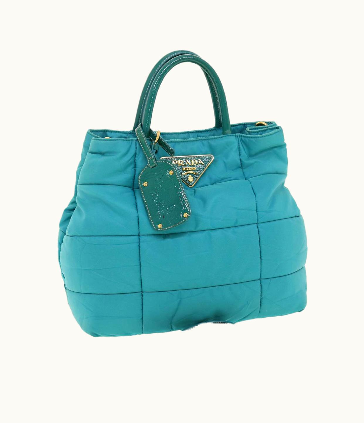 Prada Prada Quilted Hand Bag Nylon 2Way Turquoise Blue