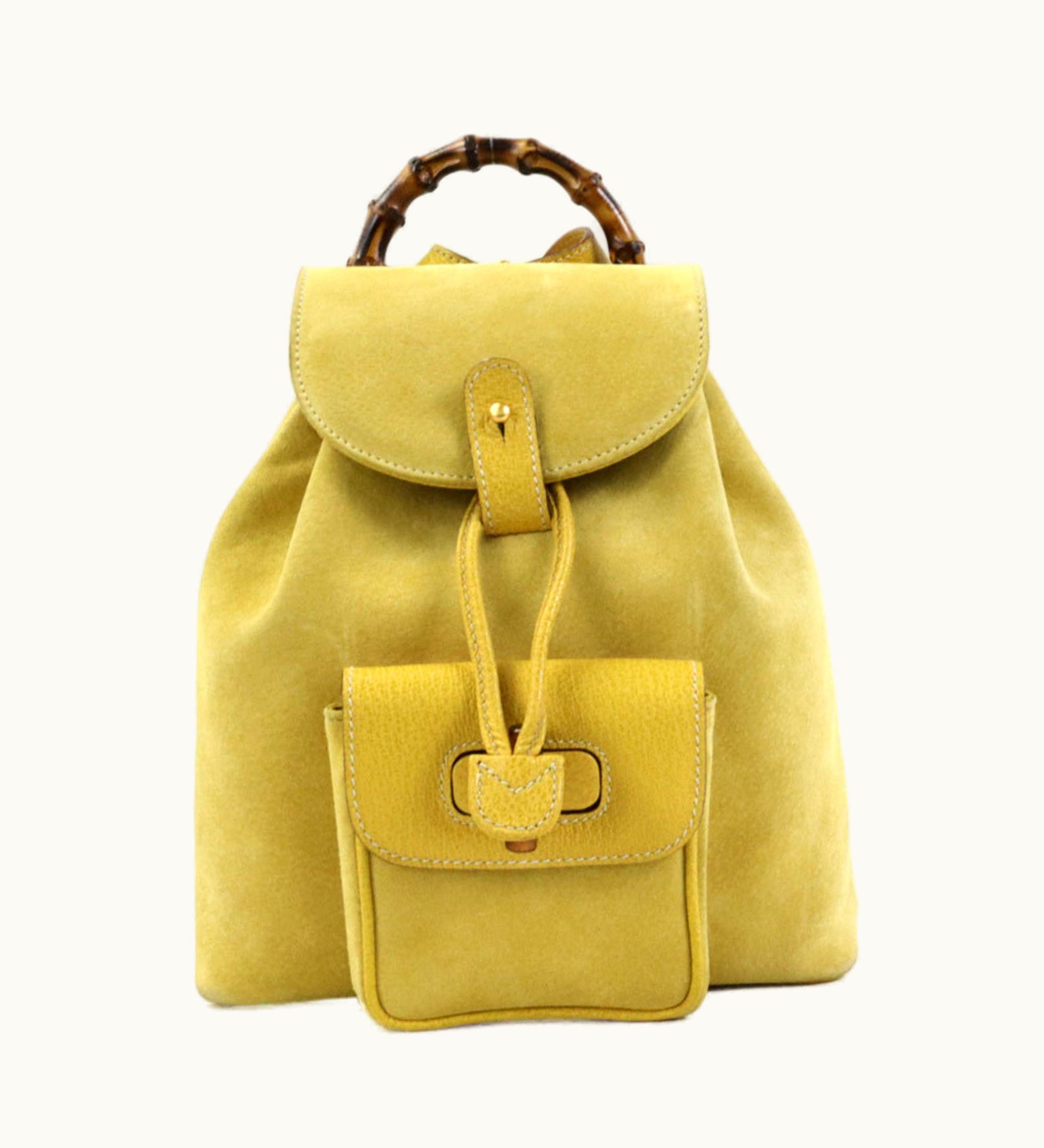 Gucci Gucci Backpack Bamboo Suede/Leather Yellow Gold Women's E56051F