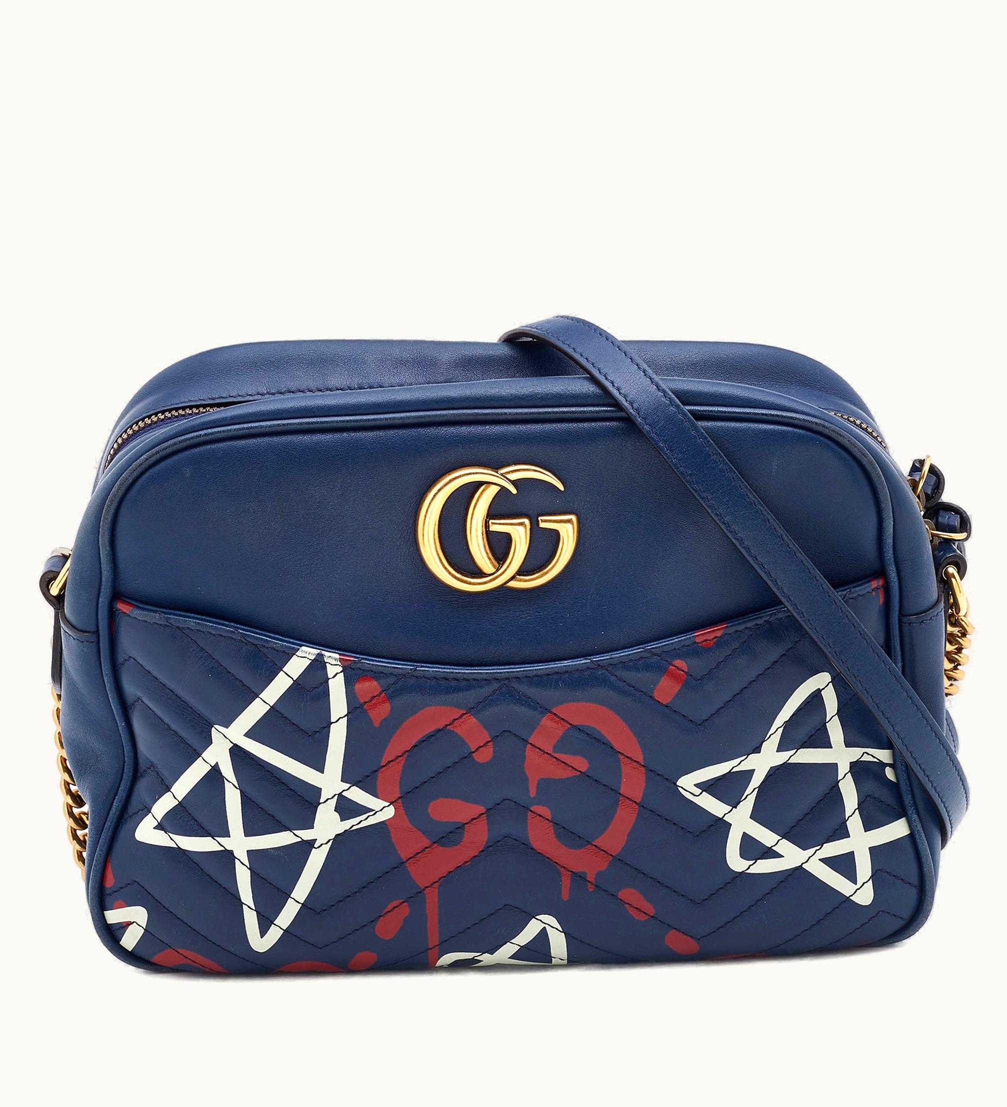 Gucci Gucci Blue Graffiti Leather GG Marmont