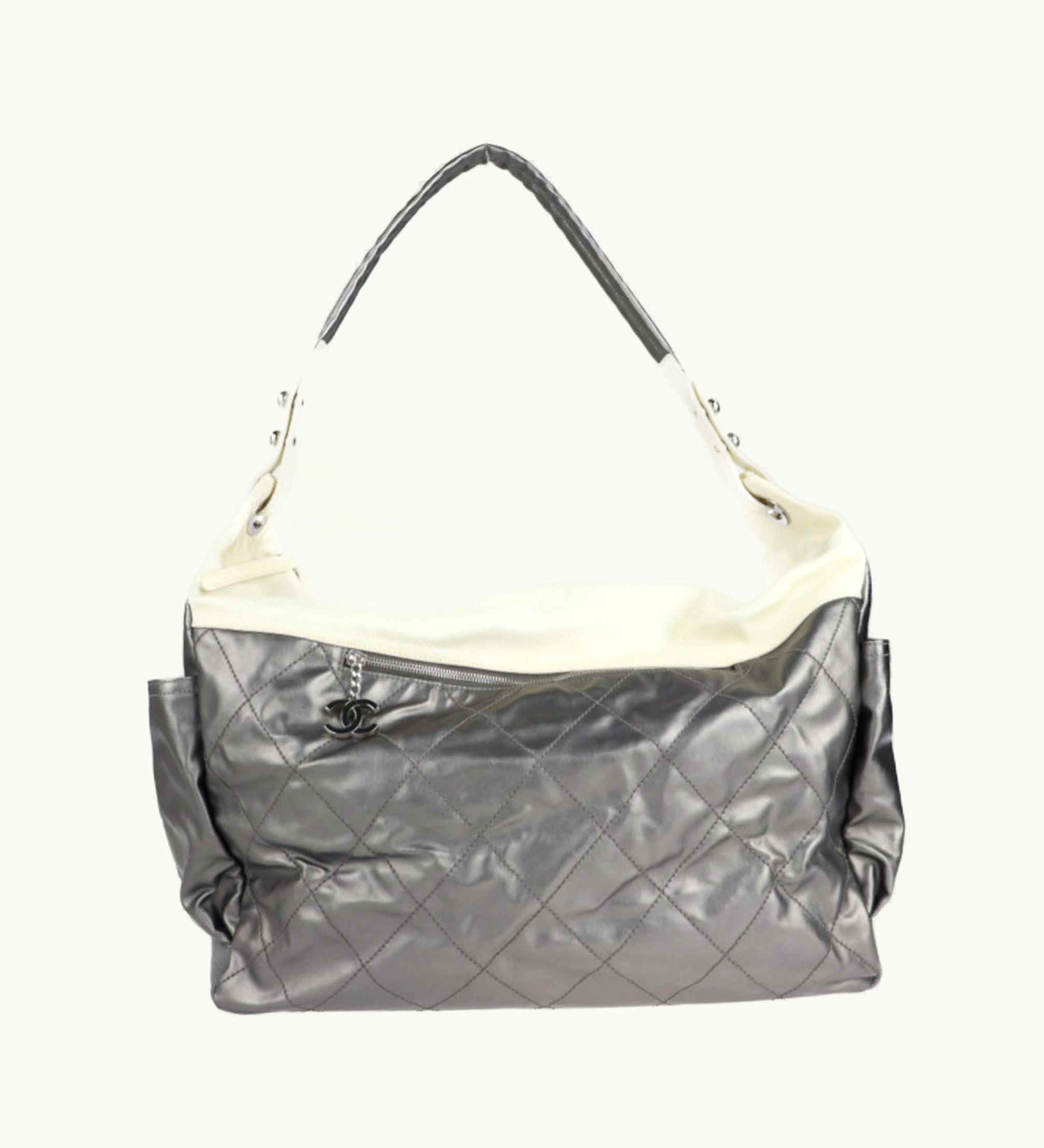 Chanel Chanel Paris Biarritz Shoulder Bag Leather Canvas Gray Series Ivory Large Hobo 11 Handbag