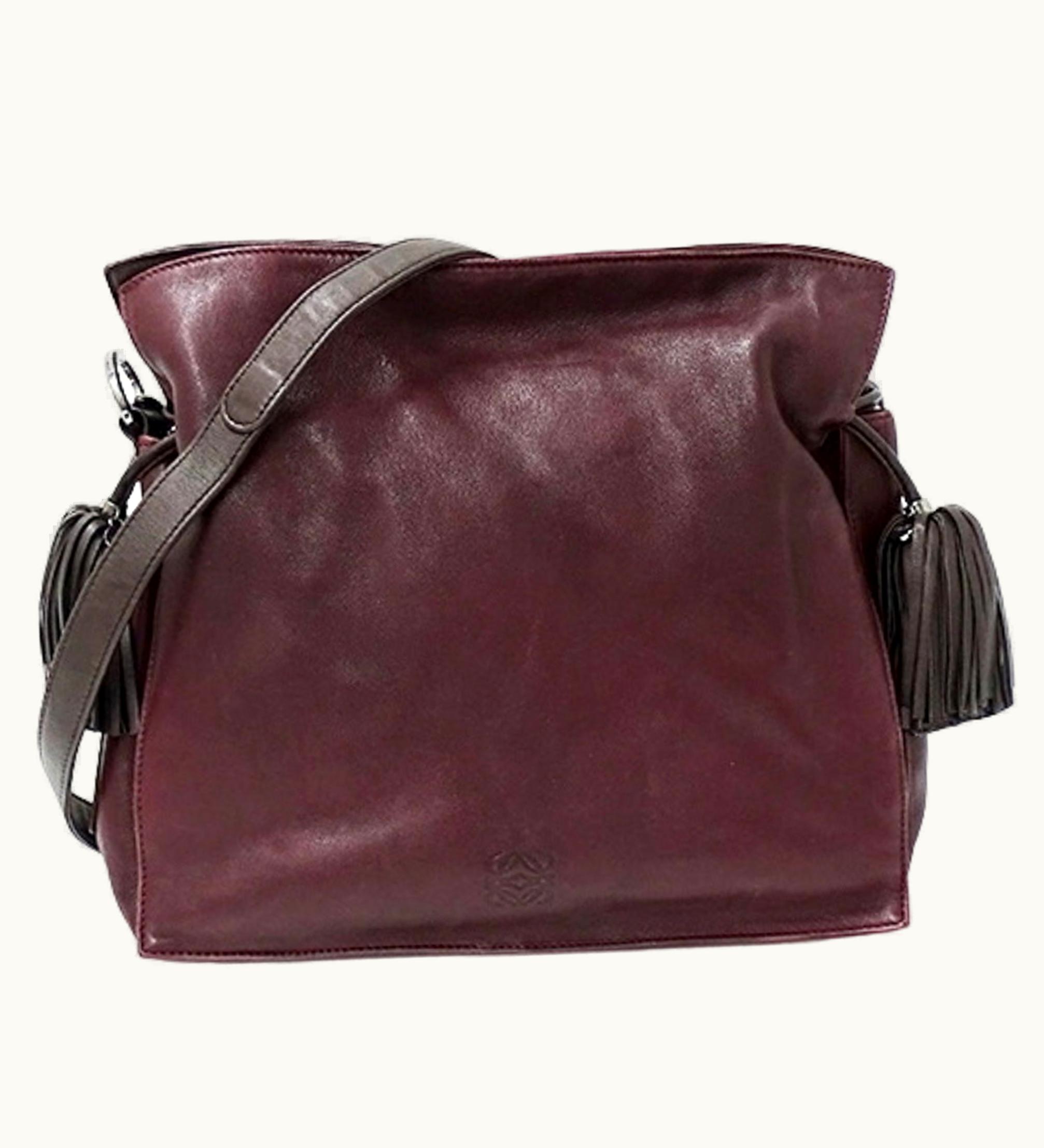 Loewe Loewe Bag Ladies Shoulder Flamenco Medium Leather Bordeaux Wine Red Purple Shape Tassel