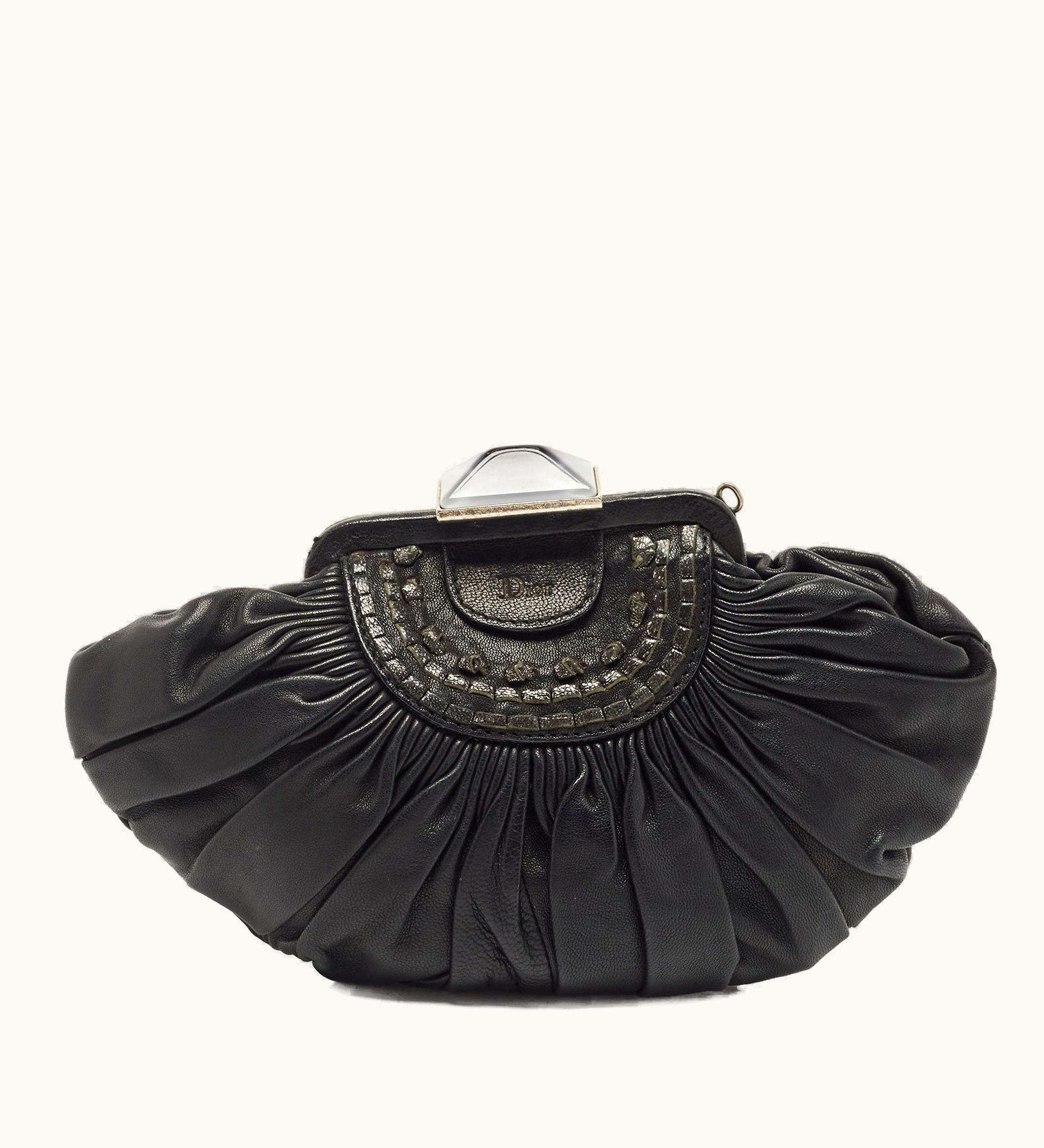 Dior Dior Black Pleated Leather Frame Clutch