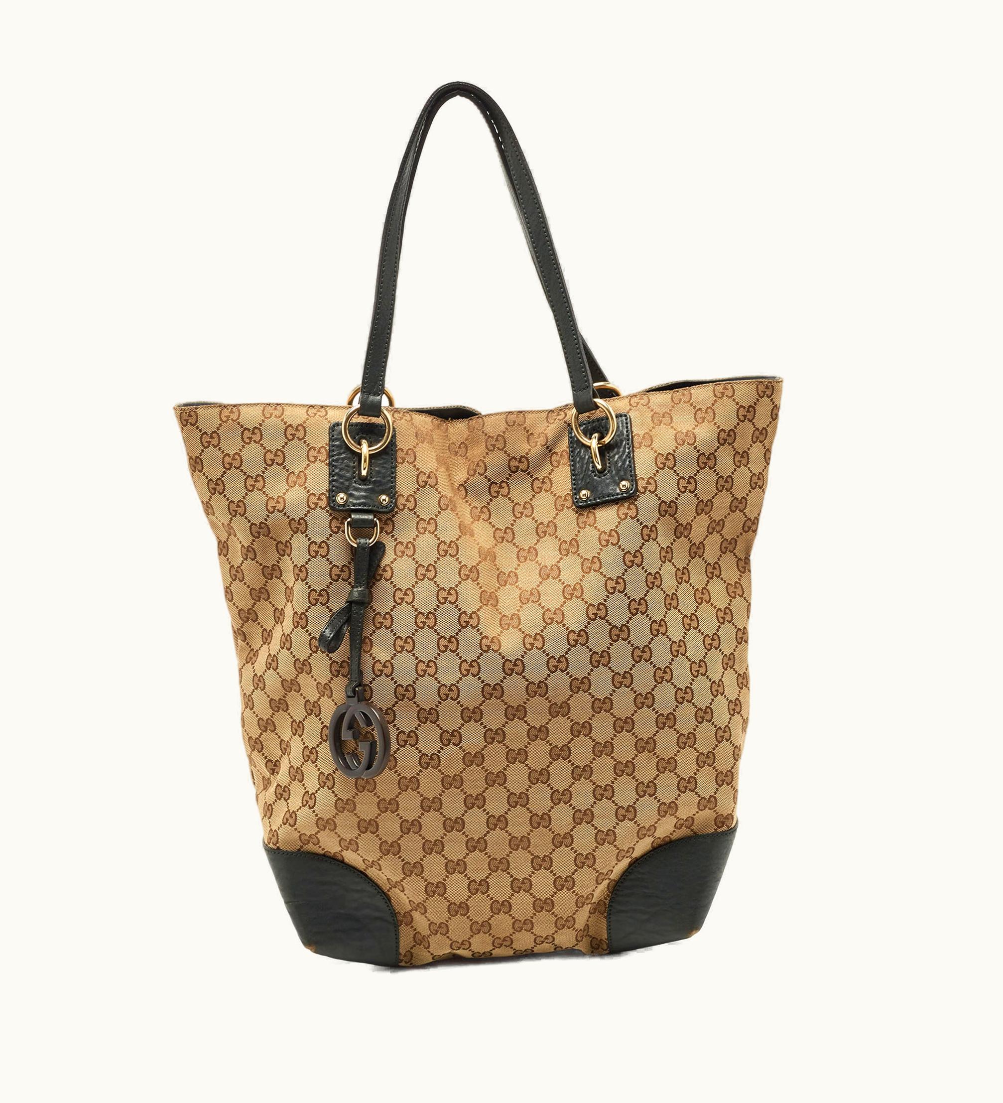 Gucci Gucci Beige/Dark Green GG Canvas And Leather Large Charms Tote