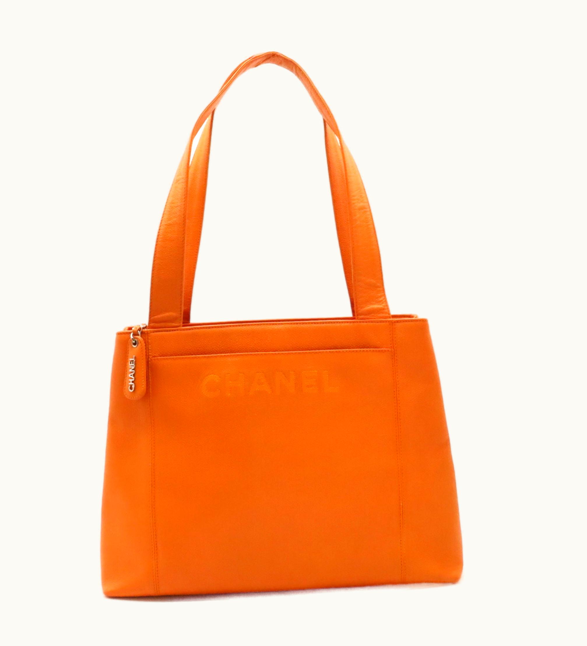 Chanel Chanel Tote Bag Shoulder Caviar Skin Leather Orange