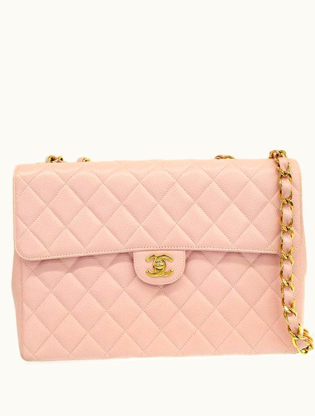 Chanel Chanel Around 2001 Made Classic Flap Chain Bag Jumbo Baby Pink