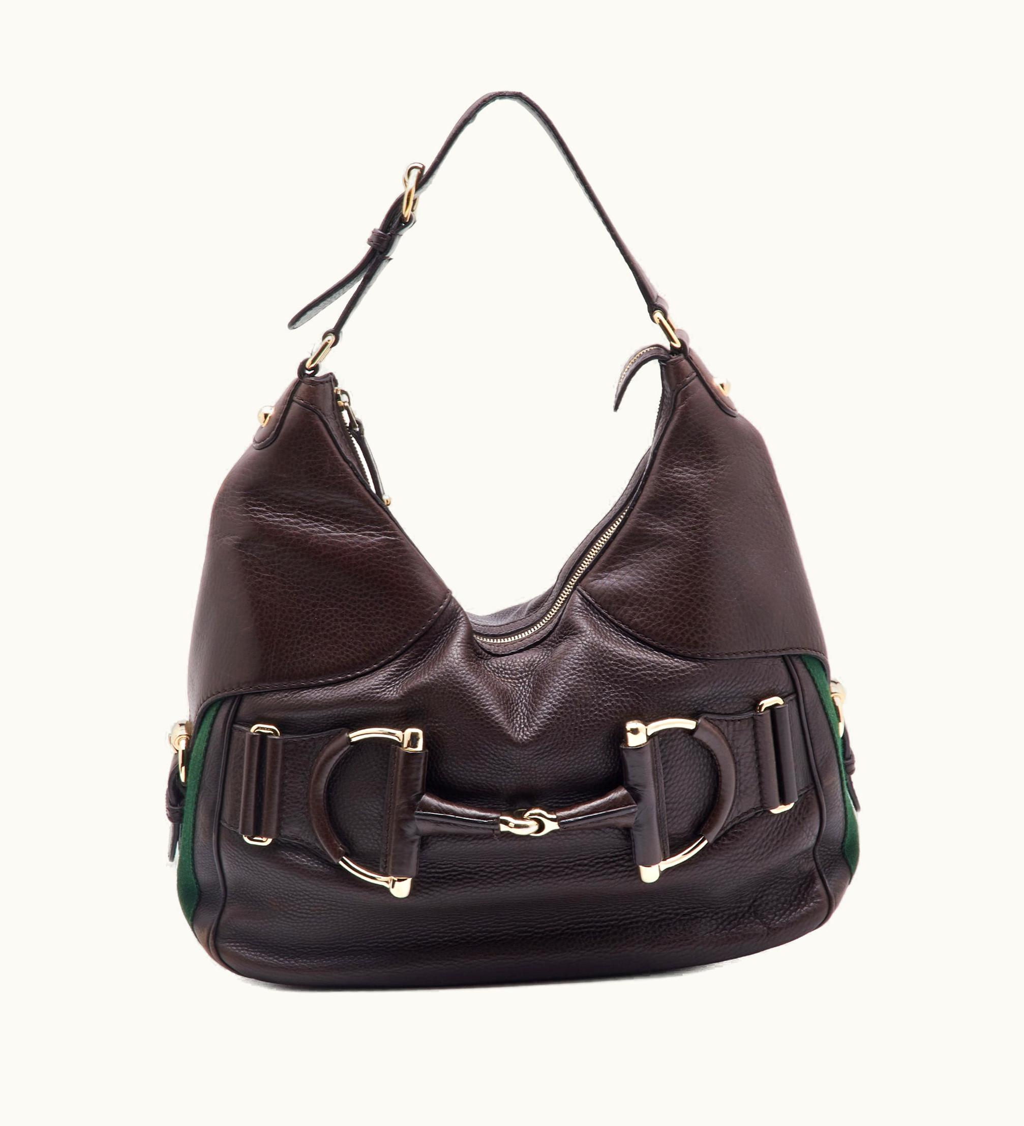 Gucci GUCCI Heritage Hobo Brown Leather Medium Web Horsebit
