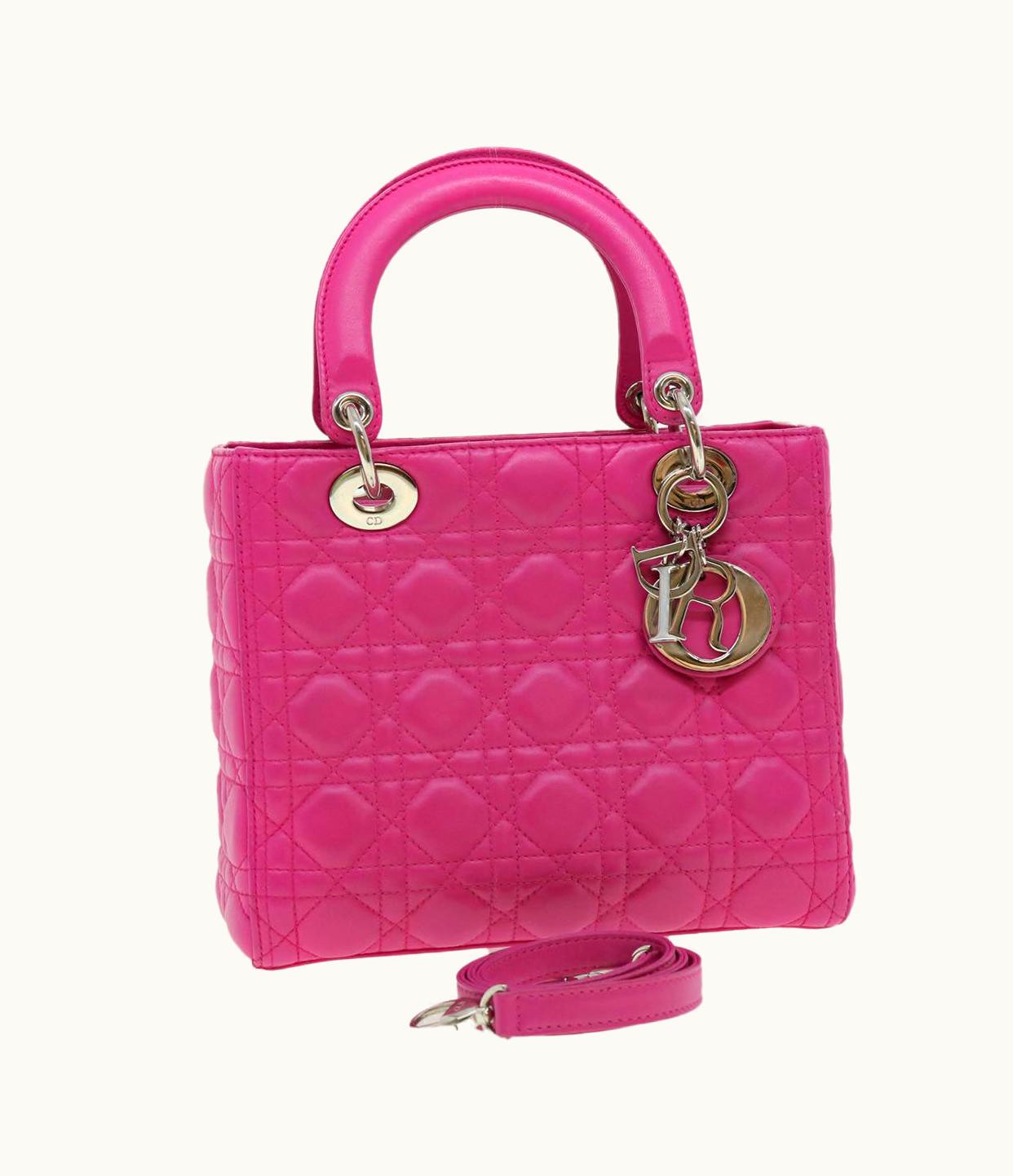 Dior Dior Christian Dior Lady Dior Canage Hand Bag Lamb Skin Pink
