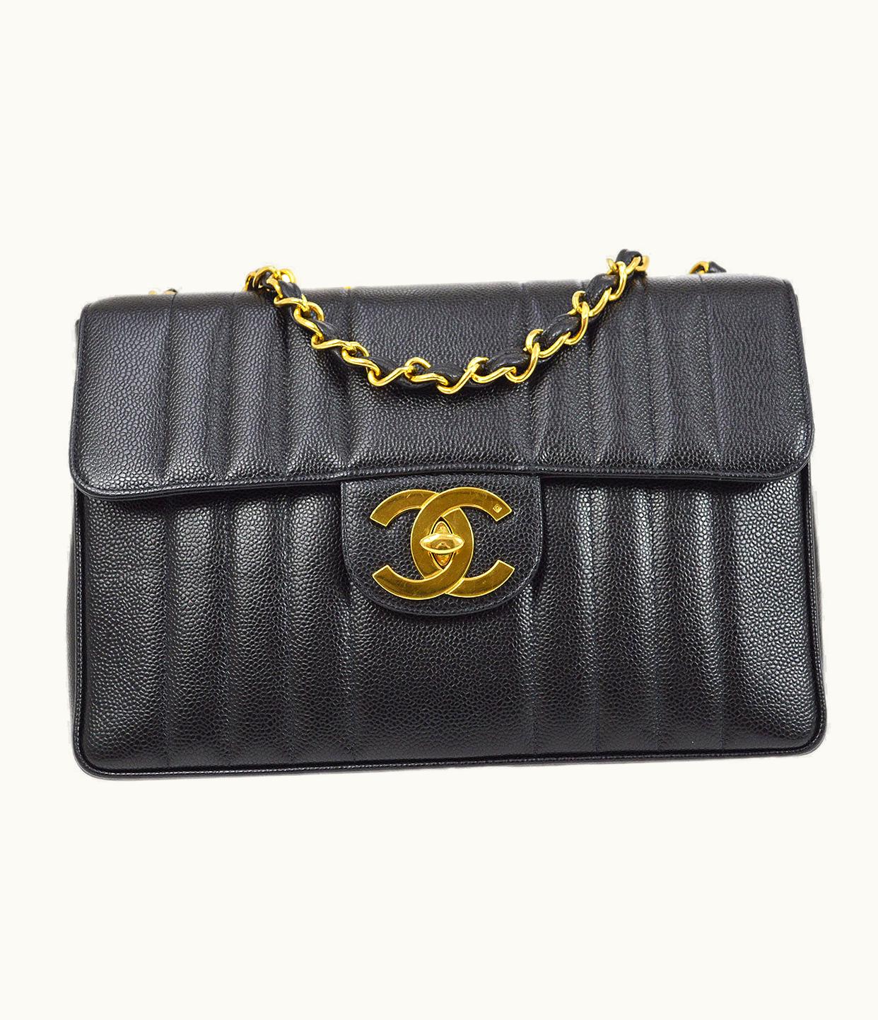 Chanel Chanel * 1994-1996 Black Caviar Vertical Classic Flap Jumbo 53446