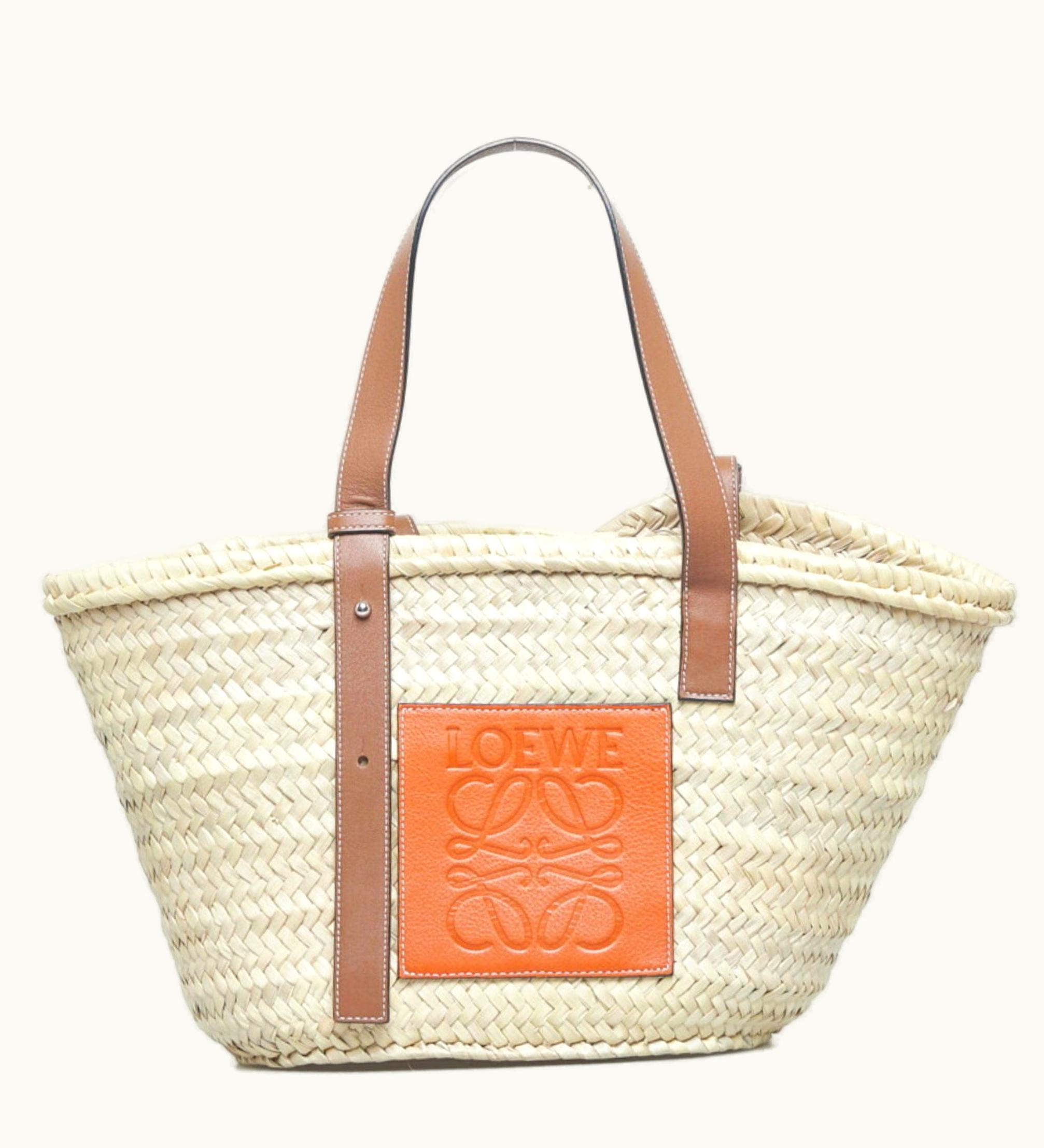 Loewe Loewe Palm Leaf Basket Medium Handbag Natural Brown Raffia Leather Ladies