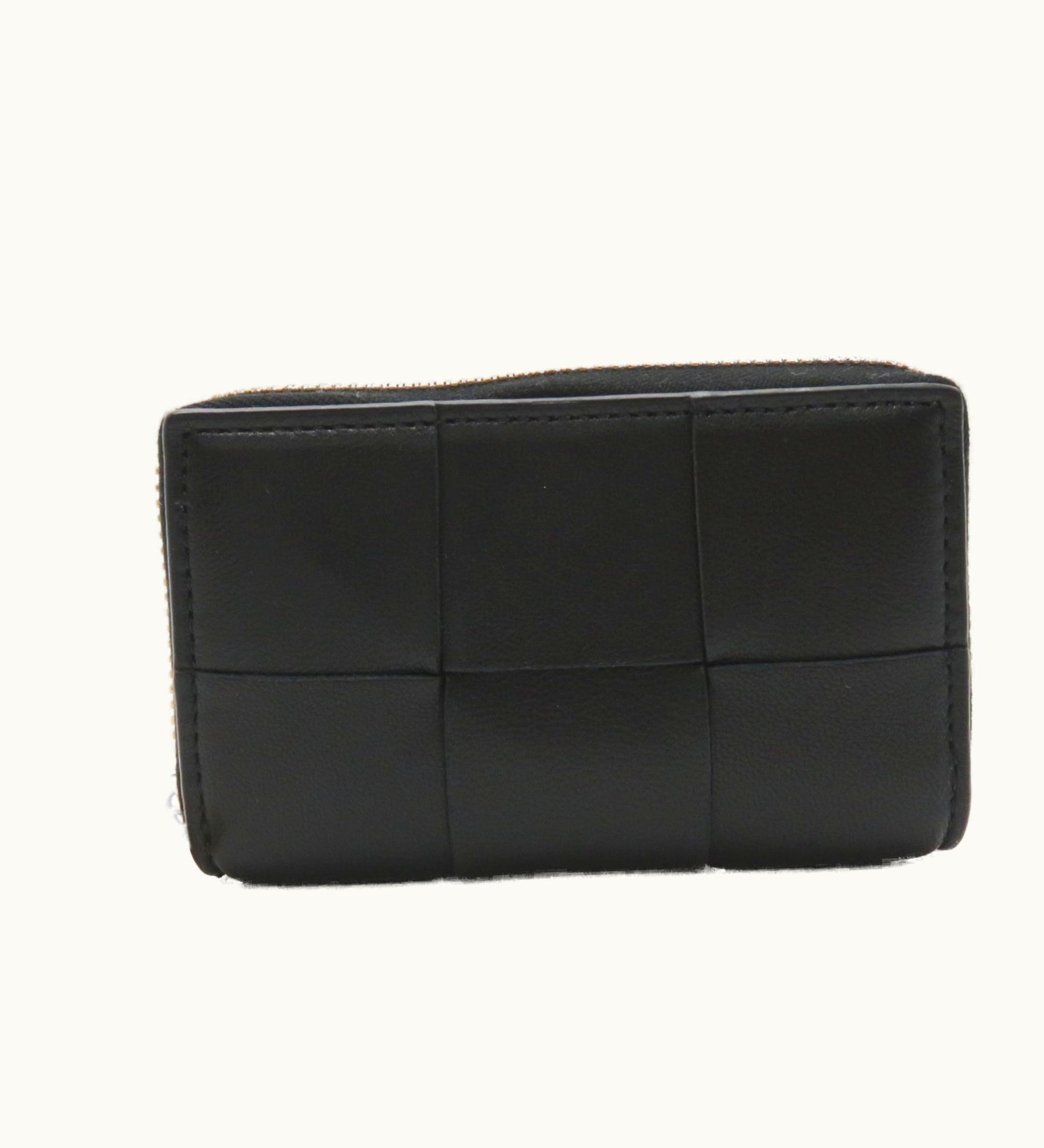 Bottega Veneta Bottega Veneta Intrecciato Zip Around Card Case Black Leather 764739Vcqc18425