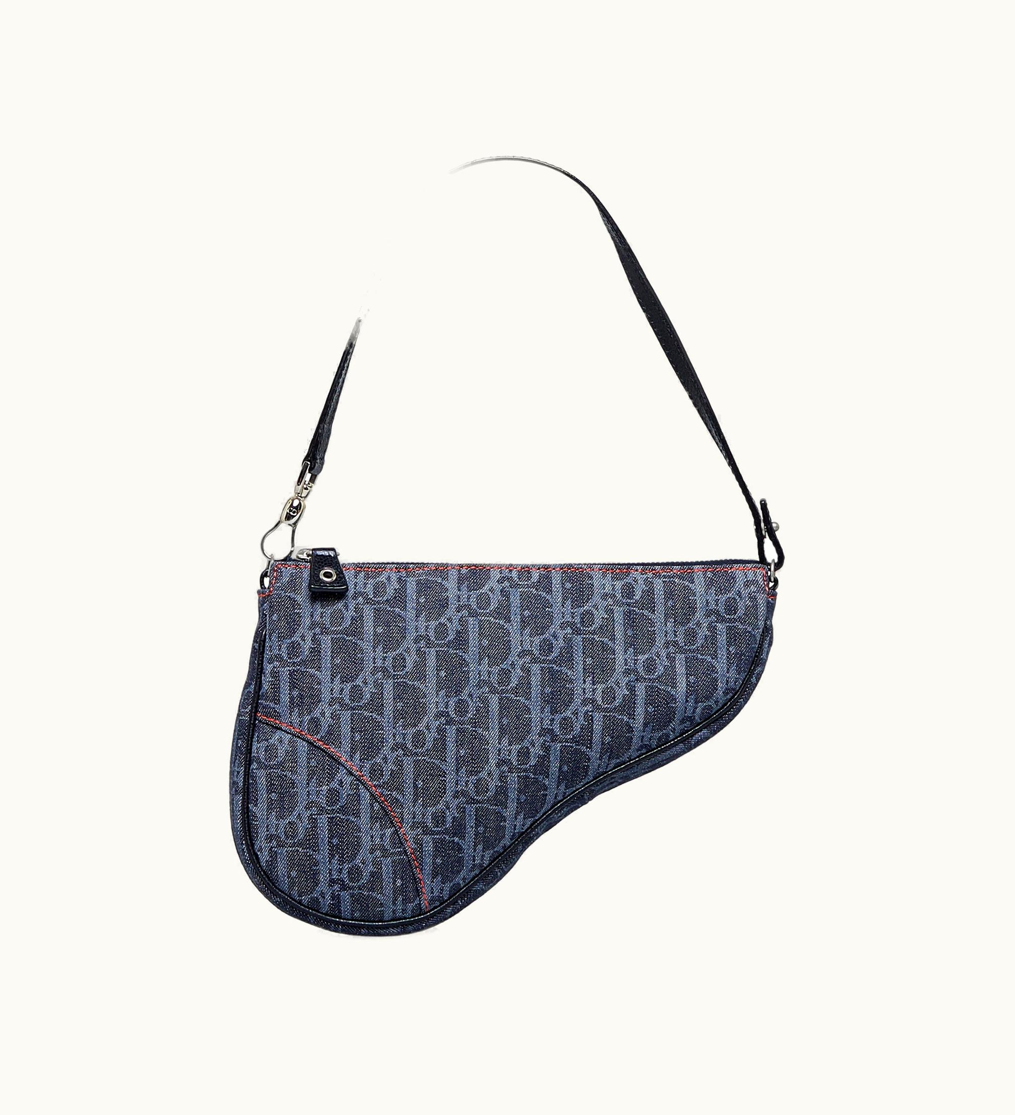 Dior Dior Diorissimo Denim Saddle Pochette Gray