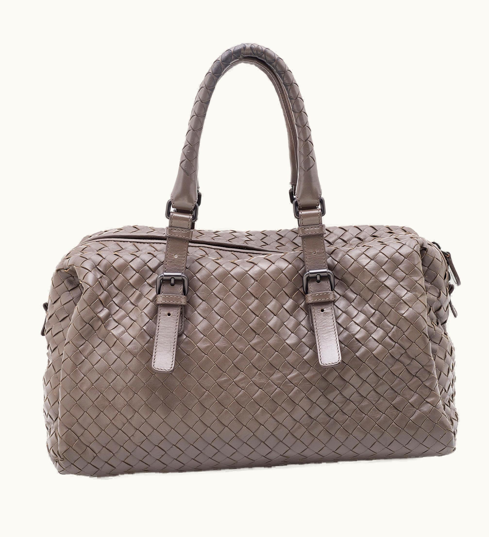 Bottega Veneta Bottega Veneta Grey Intrecciato Leather Boston Zip Bag