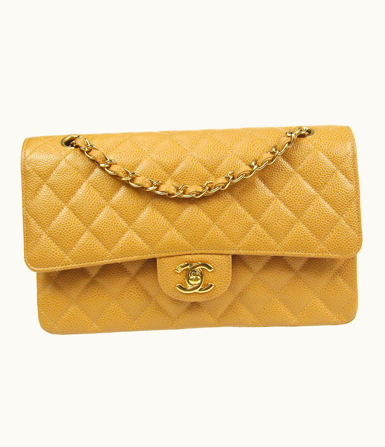 Chanel Chanel 2003-2004 Classic Double Flap Medium Beige Caviar 66827