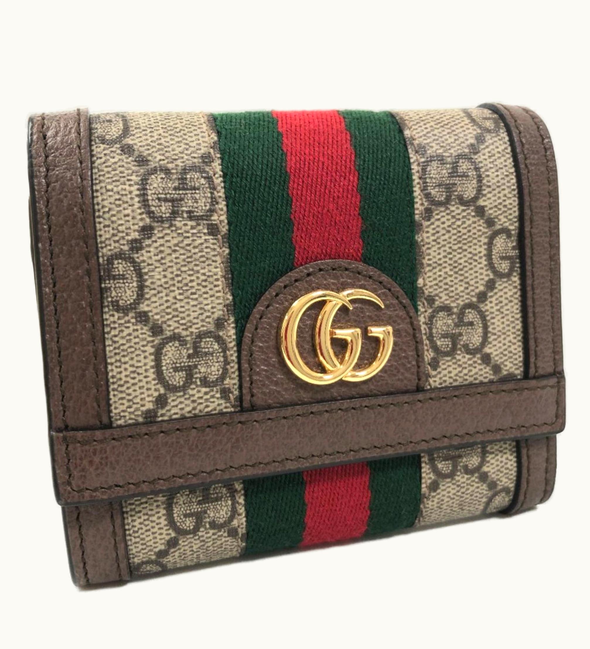 Gucci Gucci Trifold Wallet Ophidia GG Supreme Ebony 523174 Canvas Beige Ladies