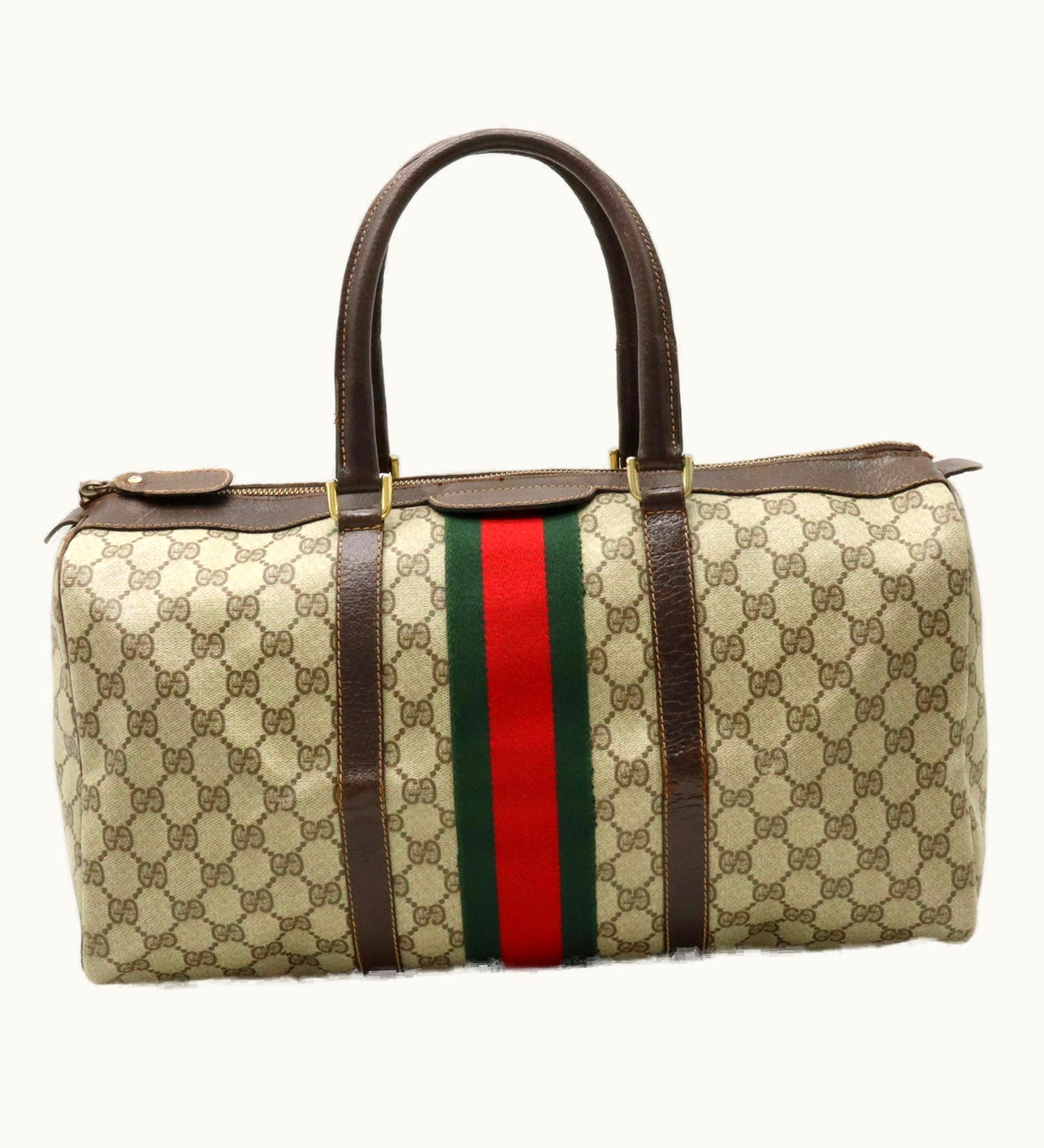 Gucci Gucci Old Sherry Line Handbag Boston Bag Coated Canvas Leather Beige Dark Brown