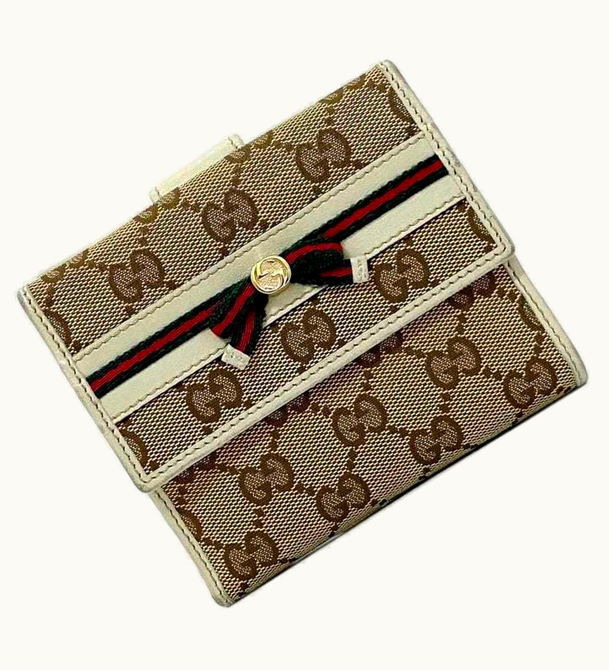 Gucci Gucci Double Wallet Beige White Sherry 256997 Canvas Leather