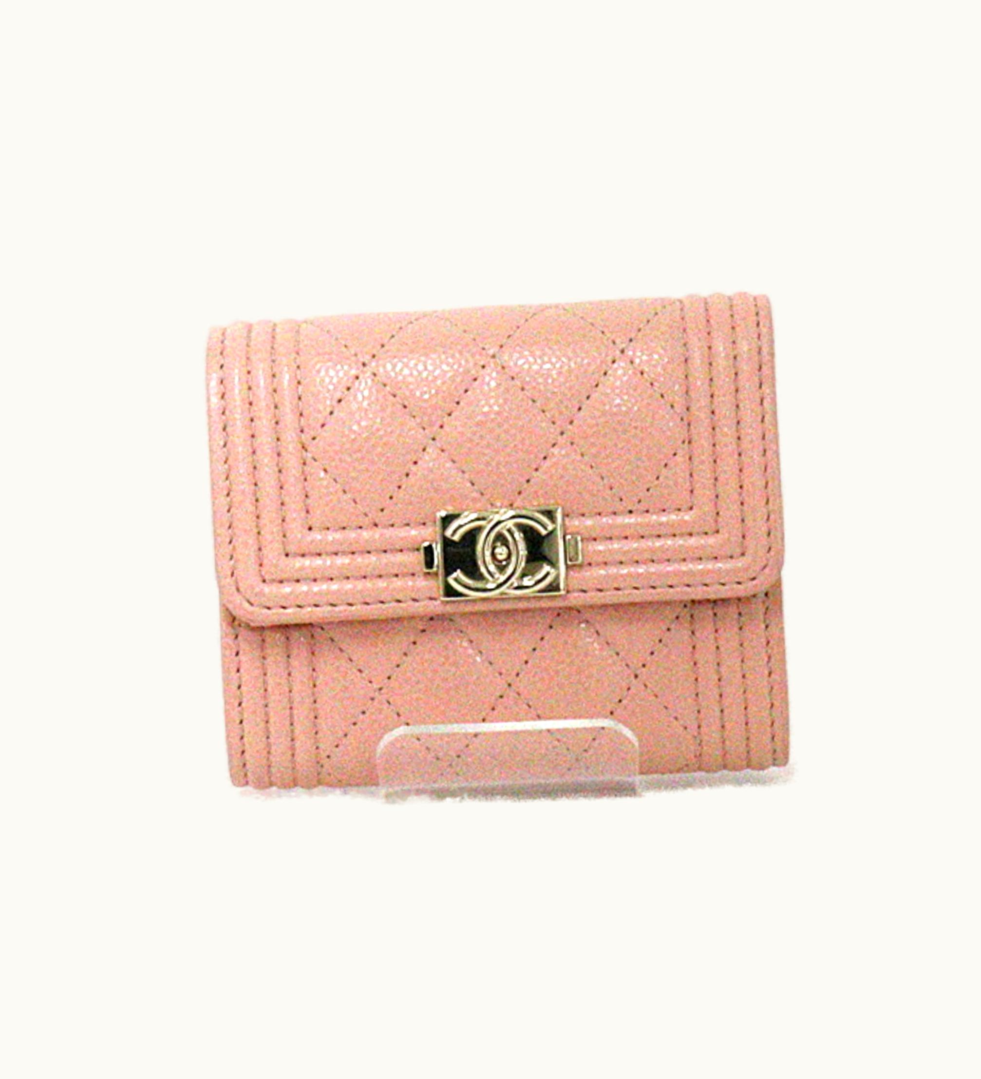 Chanel Chanel Trifold Wallet Boy Matelasse Cocomark Grained Calfskin A84068 Brown Beige Pink