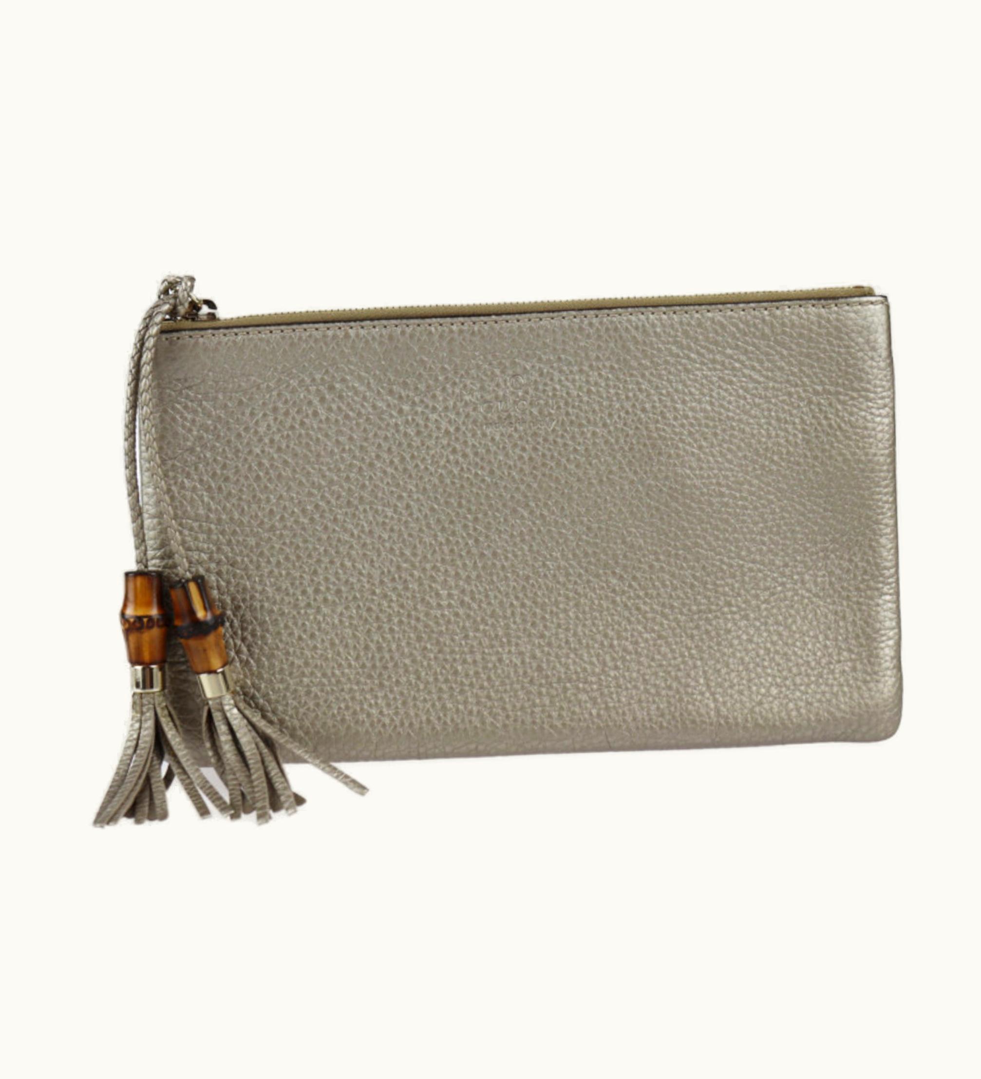 Gucci Gucci Bamboo Clutch Bag 376854 Leather Gold Series Second Pouch Tassel