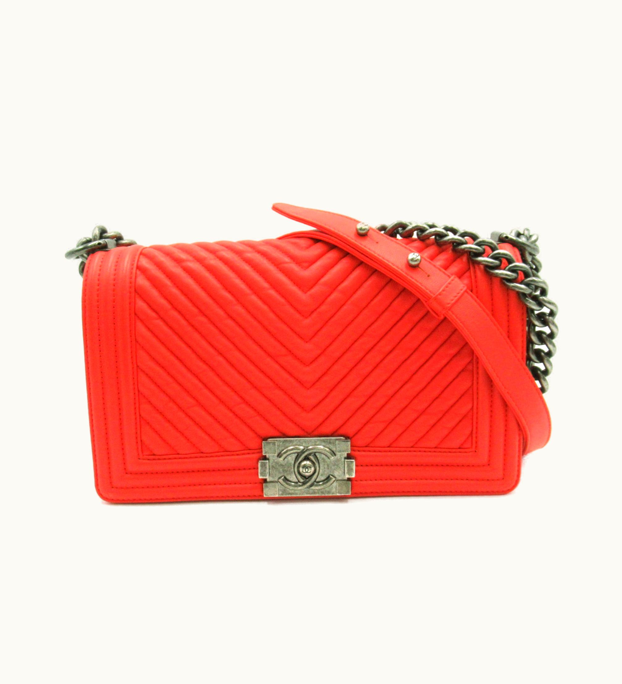 Chanel Chanel Chain Shoulder Bag Boy Orange Leather
