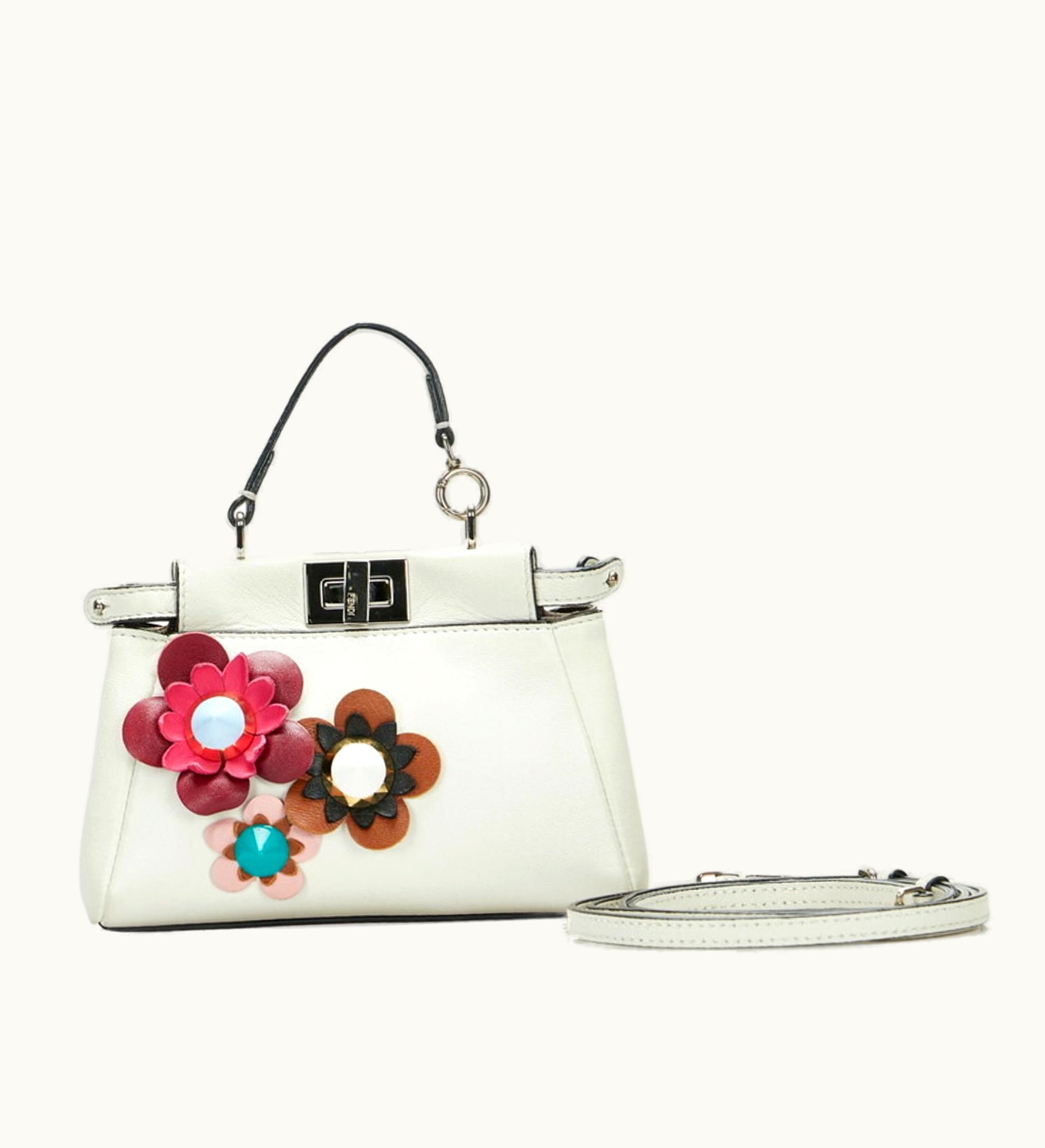 Fendi Fendi Micro Peekaboo Flower Motif Handbag Shoulder Bag 8M0355 White Leather Ladies