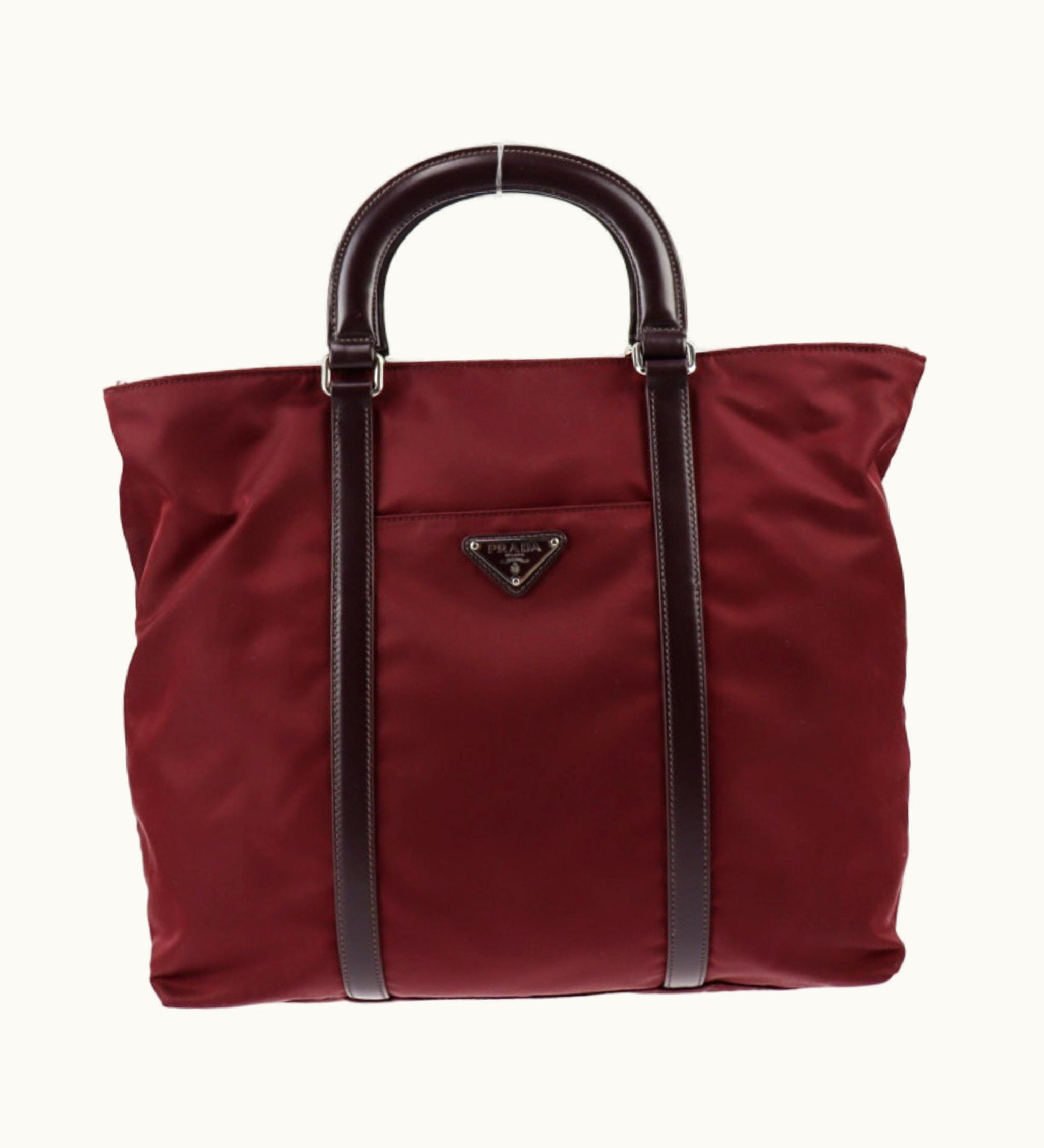 Prada Prada Tote Bag 1Bg057 Nylon Leather Granato Garnet Bordeaux 2Way Shoulder Triangle Logo