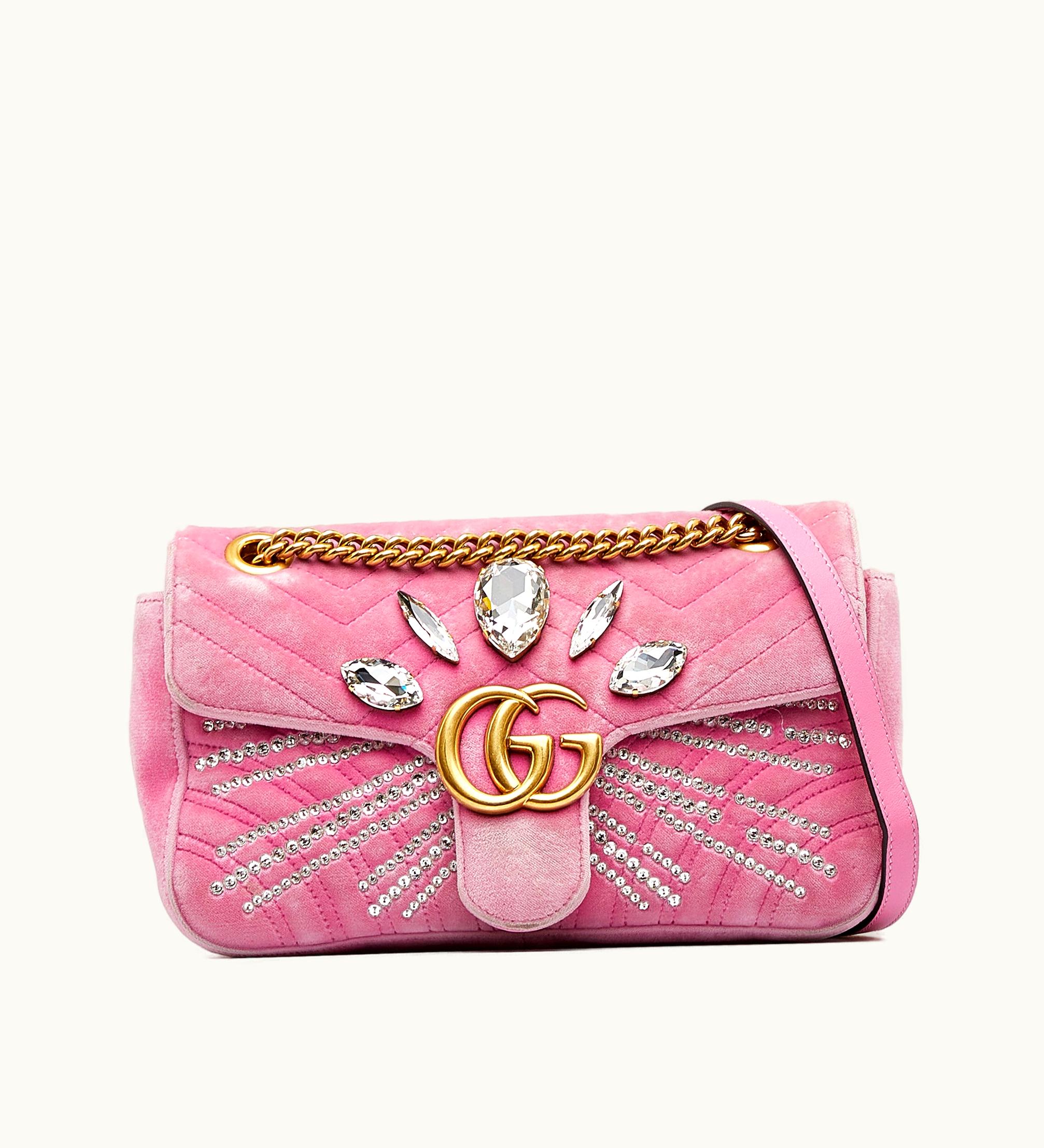 Gucci Gucci GG Marmont Matelasse Crystal-Embellished Velvet Crossbody Crossbody Bag