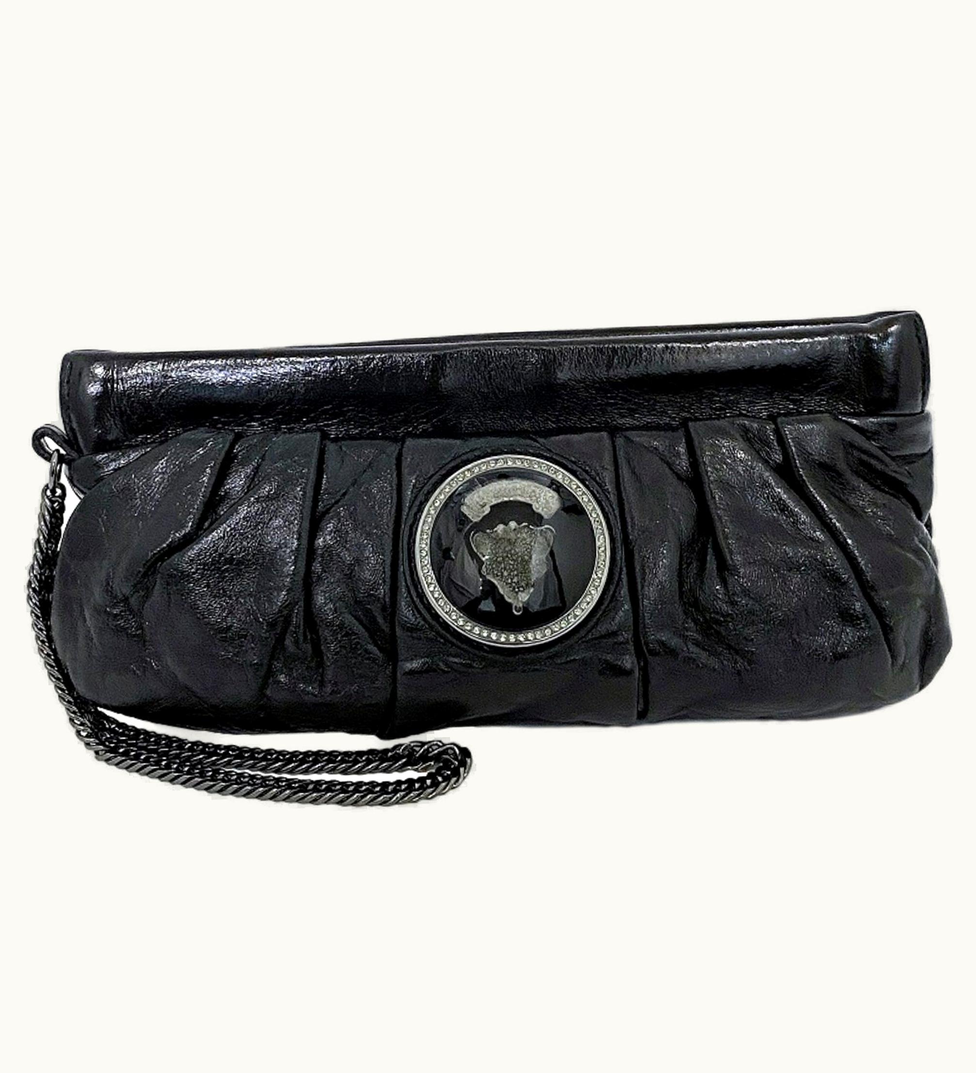 Gucci Gucci Mini Clutch Bag Black Silver Histeria 226248 Chain Patent Leather Gucci Pouch Handbag Enamel Ladies