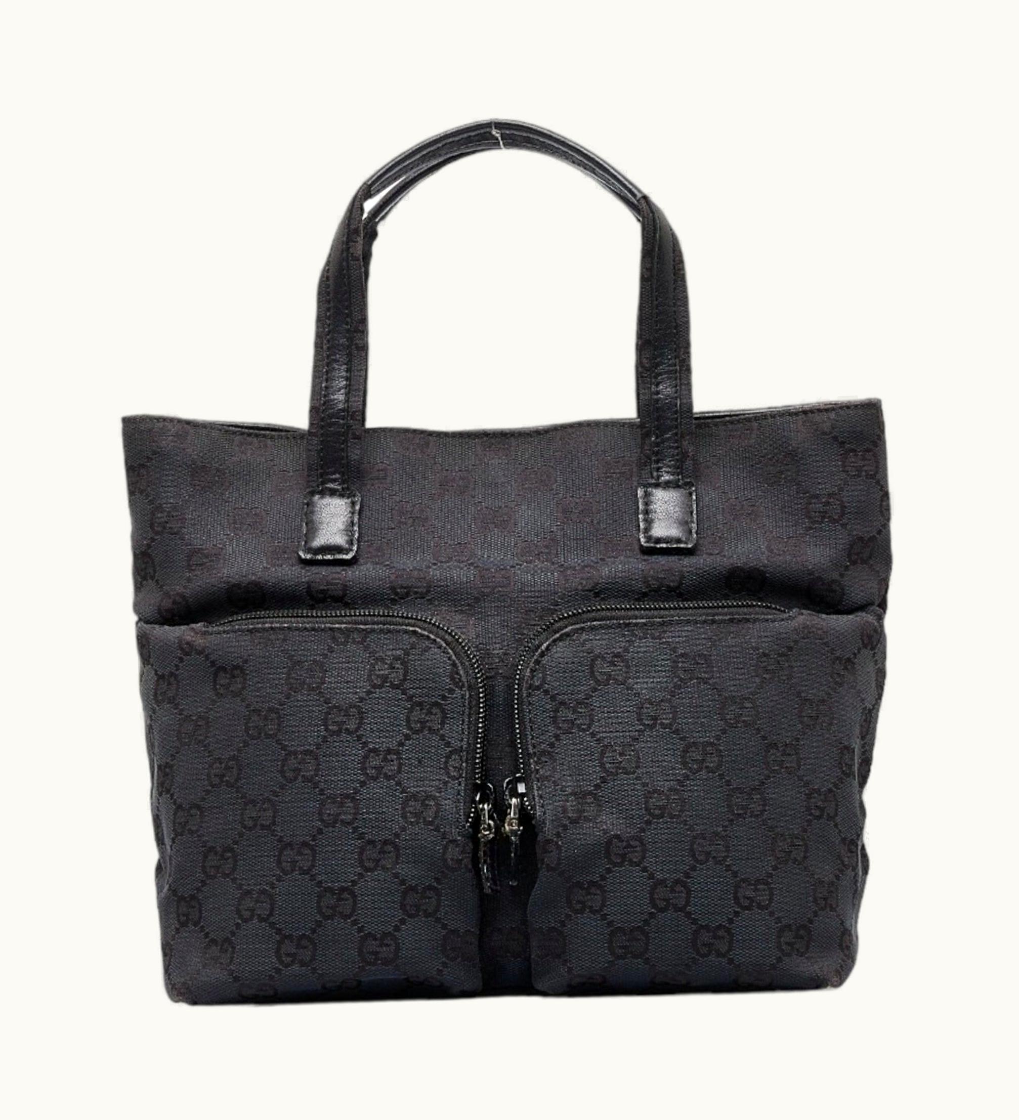 Gucci Gucci GG Canvas Handbag 002 1080 Black Leather Ladies
