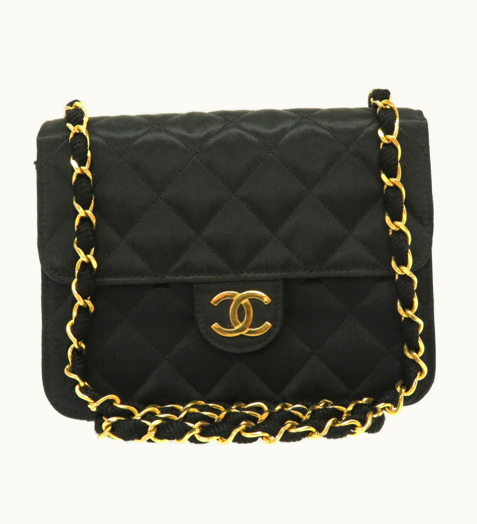 Chanel Chanel Satin Black Matelasse Gold Chain Shoulder Bag Coco Mark 0022 Chanel